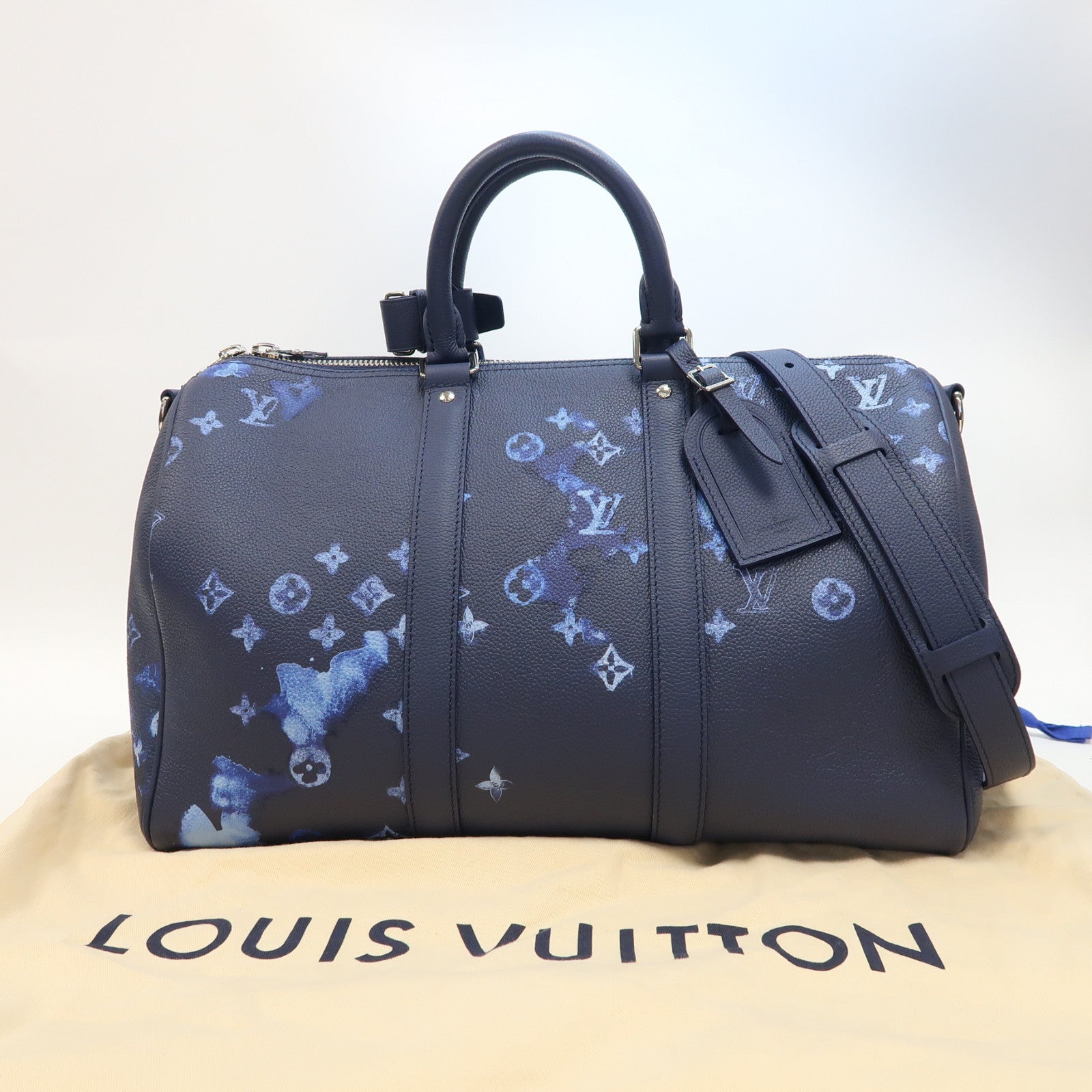 LOUIS VUITTON 【激減優惠】牛皮皮革Keepall Bandouliere 40銀扣手挽肩背兩用袋藍色