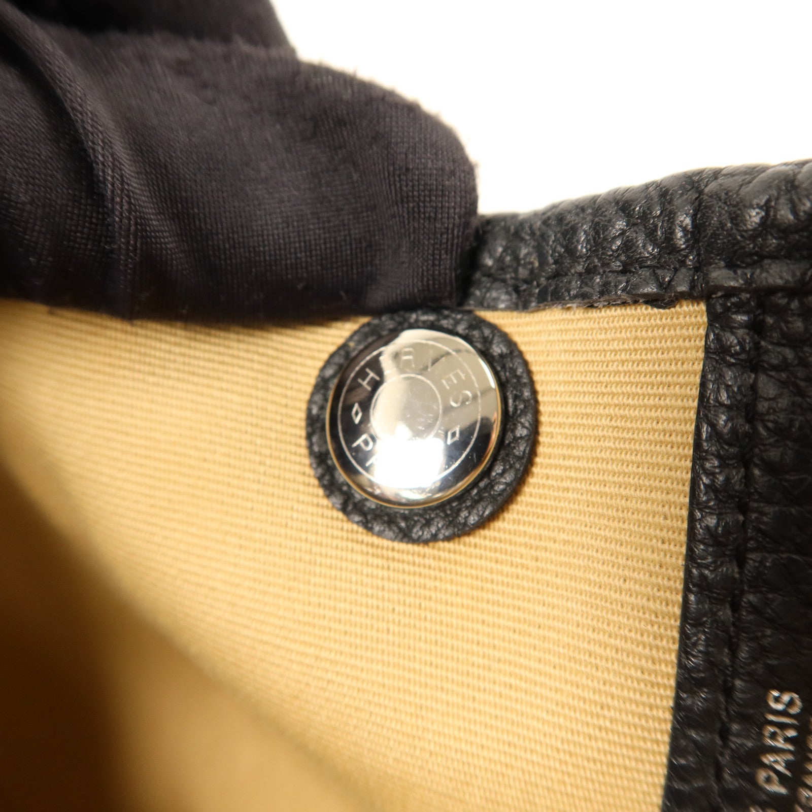 HERMES Negonda皮革/帆布Garden Party TPM銀扣手挽袋Trench/Noir