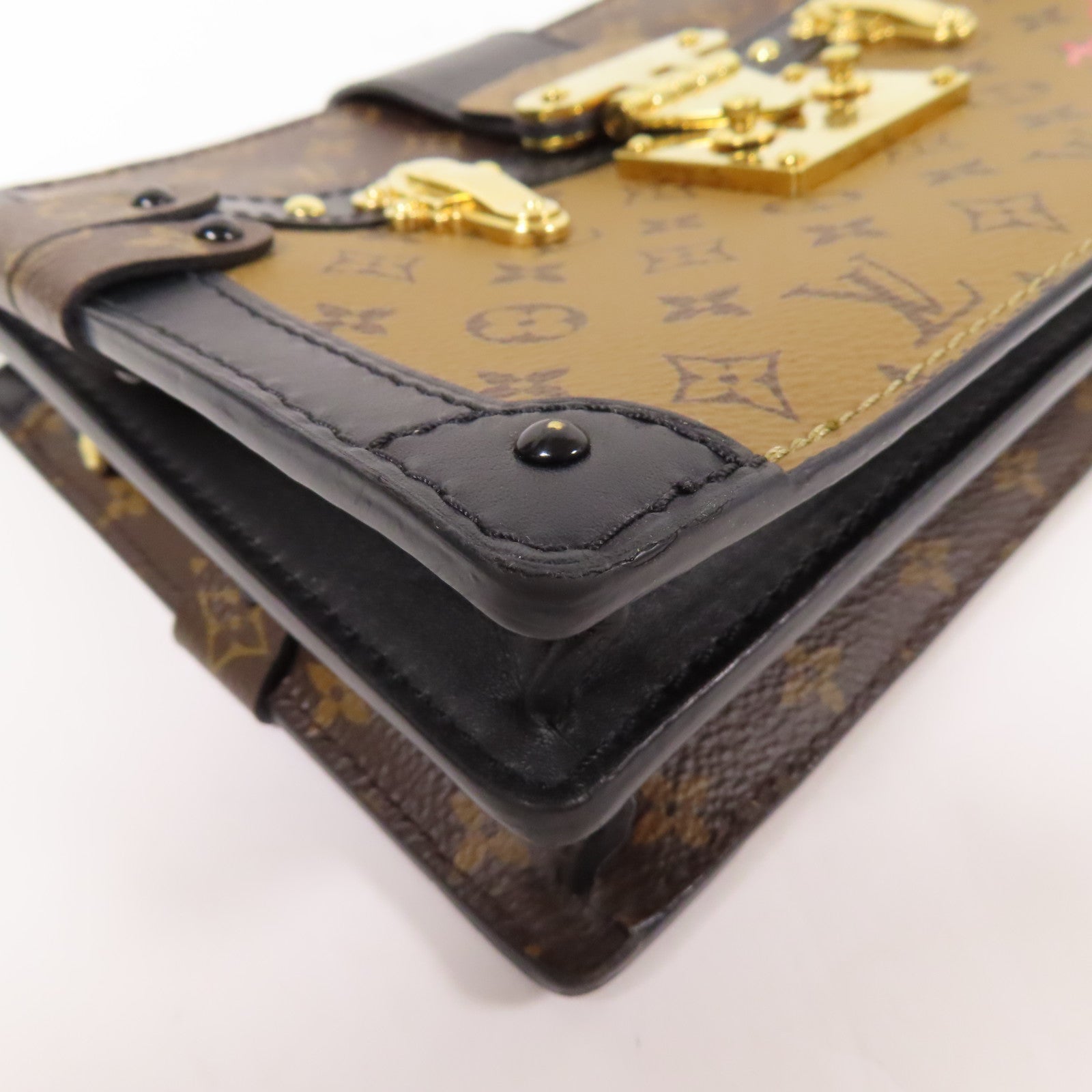 LOUIS VUITTON Monogram Reverse Trunk Clutch金扣肩背袋棕色