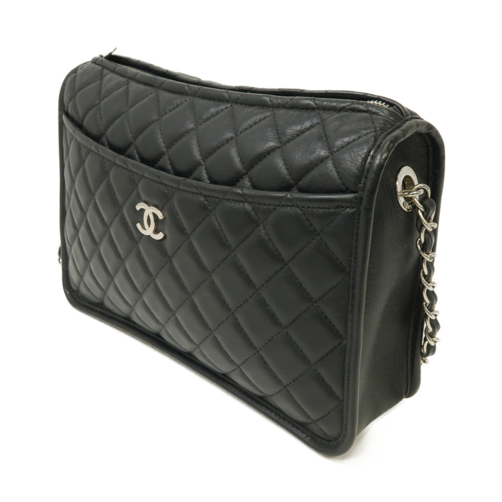 CHANEL 菱格牛皮皮革Working Vibe Camera Case銀扣鏈帶肩背袋黑色