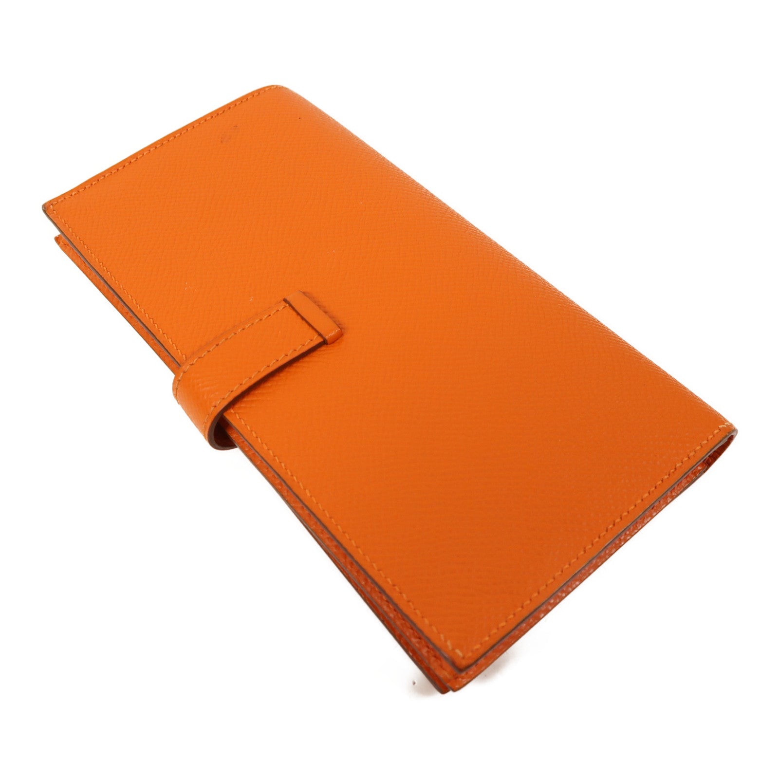 HERMES Epsom皮革Bearn Wallet銀扣長錢包橙色