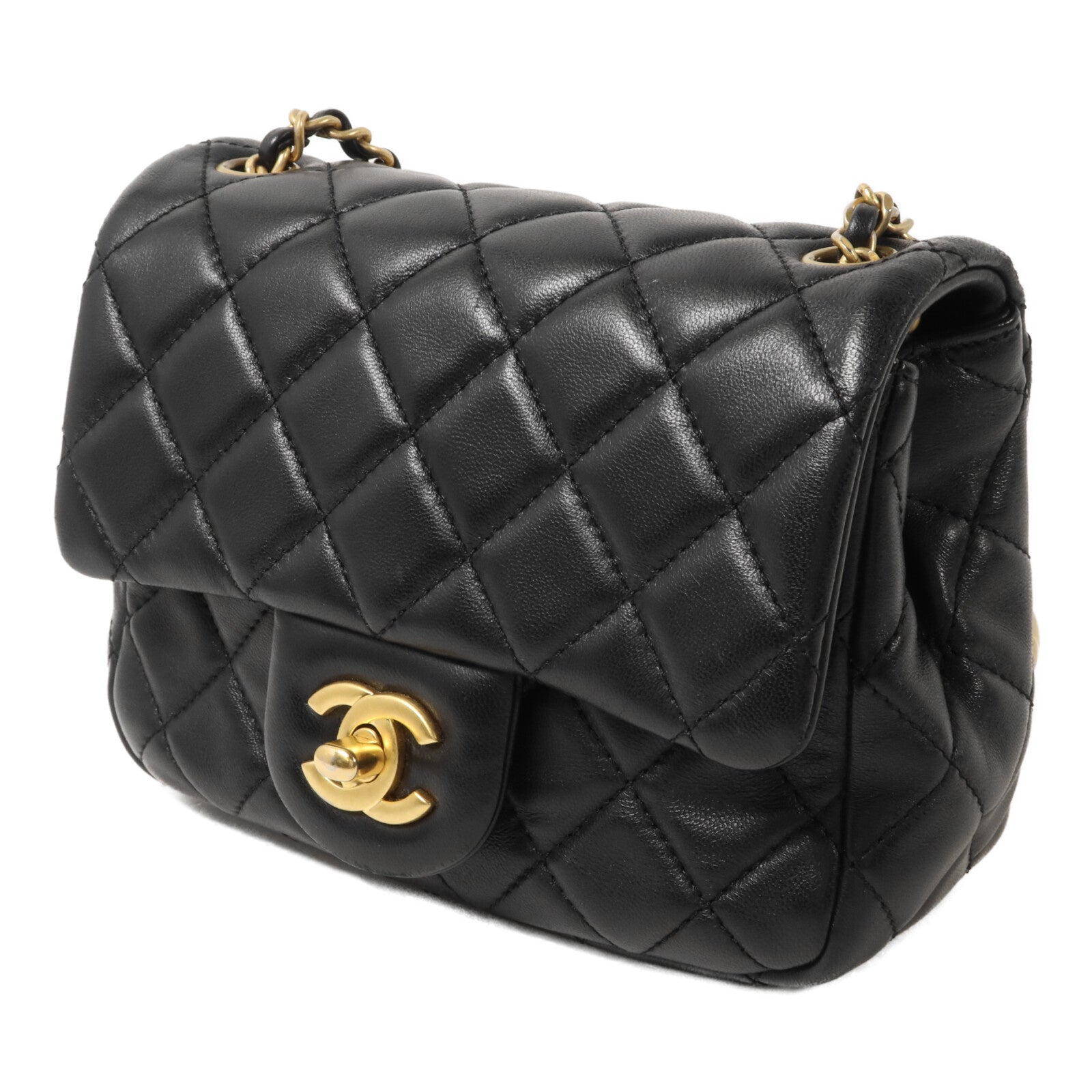 CHANEL 羊皮皮革Mini Classic 17 Gold Ball鏈帶肩背袋
