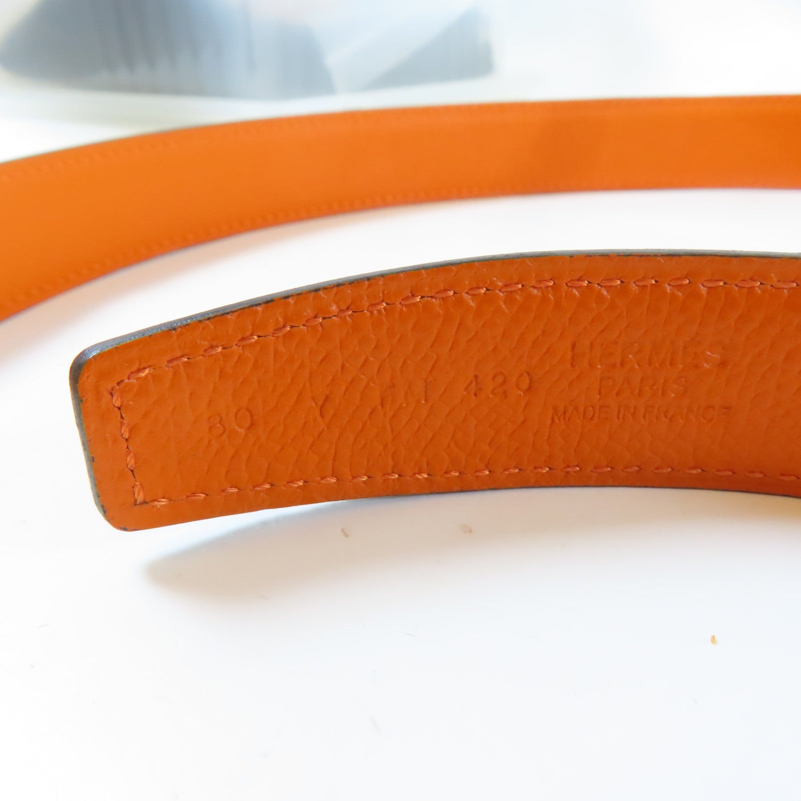 HERMES Veau Swift/Espom皮革Belt銀扣皮帶黑色/橙色