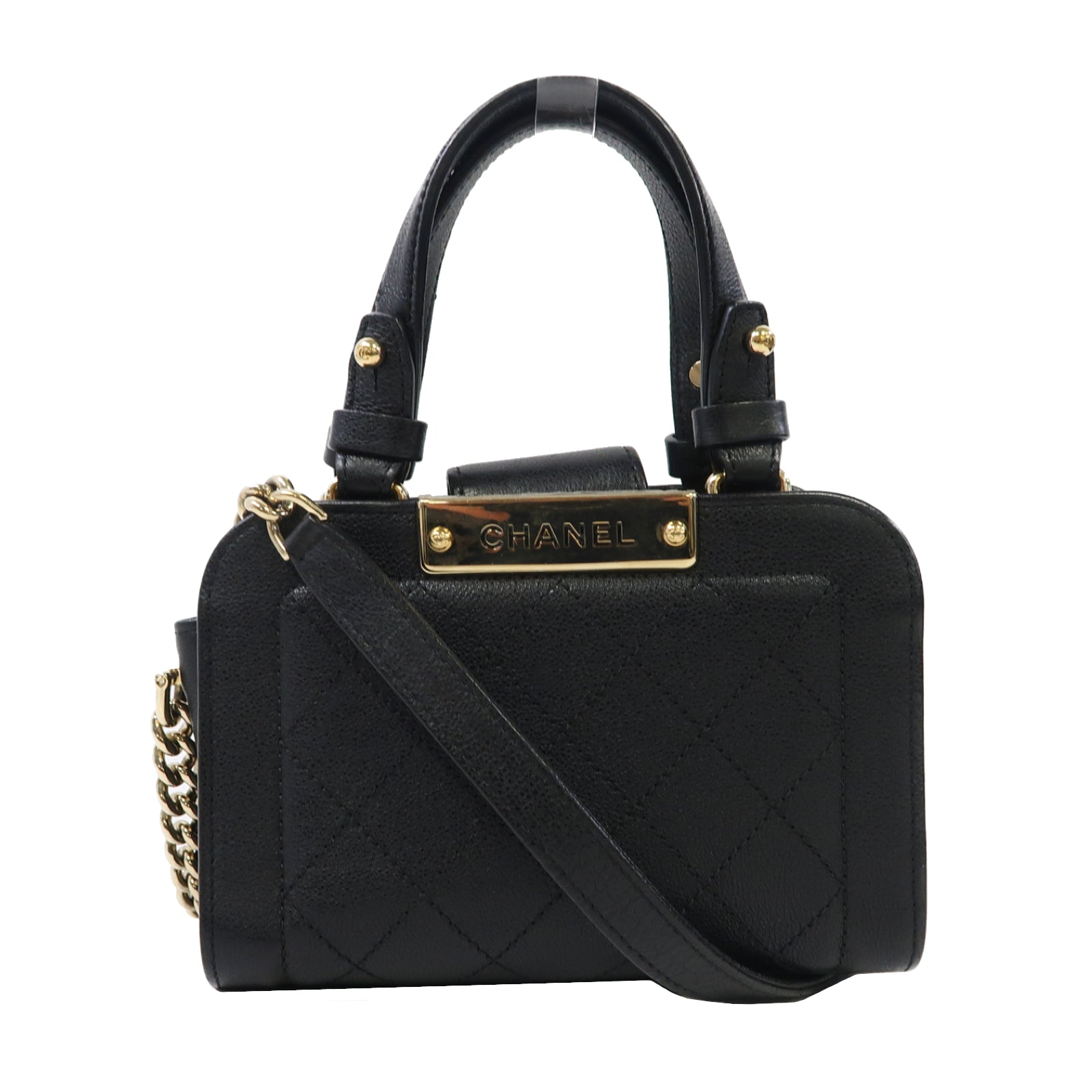 CHANEL 【激減優惠】菱格牛皮皮革Mini Cruise金扣手挽肩背兩用袋黑色