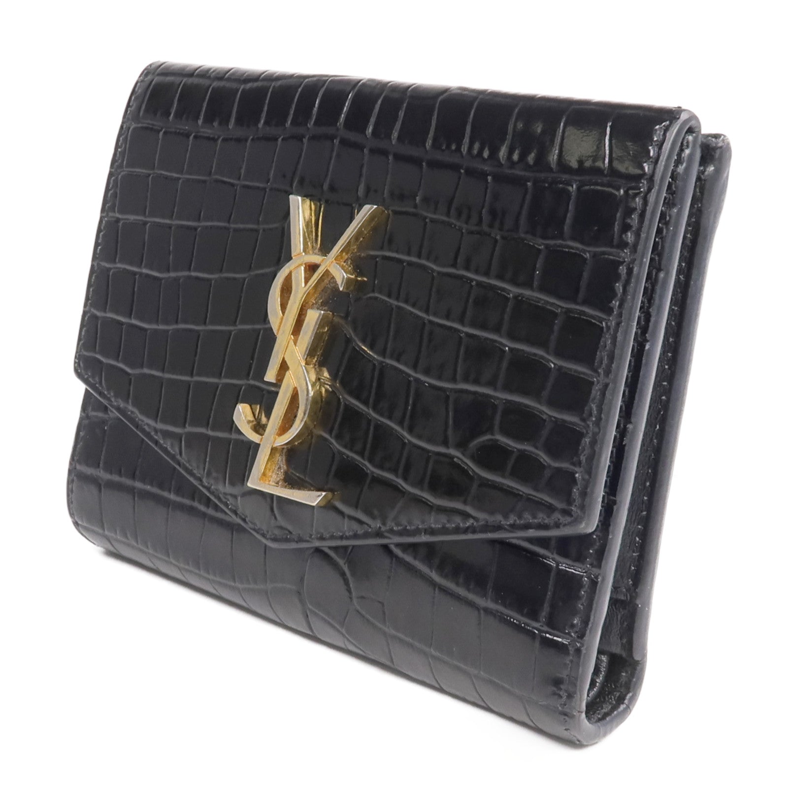 YVES SAINT LAURENT 牛皮皮革Uptown Compact Wallet金扣錢包
