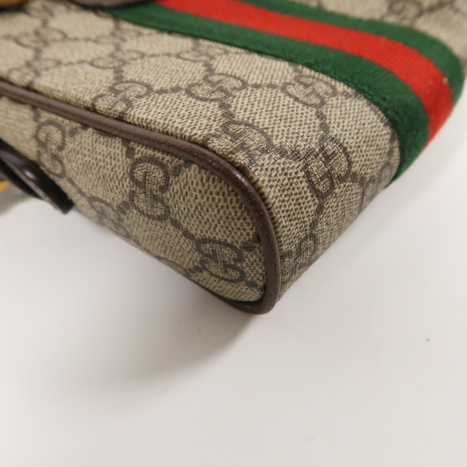 GUCCI 塗層帆布Ophidia GG金扣肩背袋棕色
