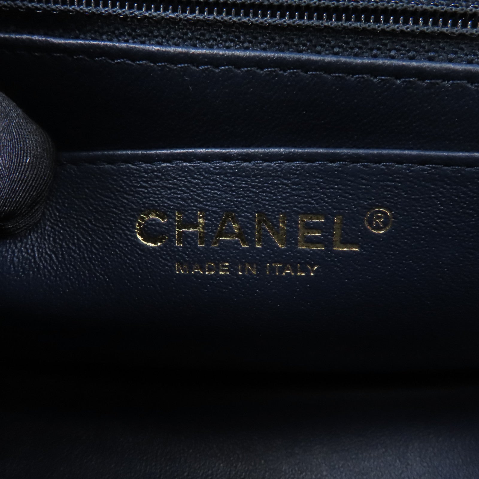 CHANEL 菱格羊皮皮革Chain Shoulder Bag金扣鏈帶肩背袋深藍色