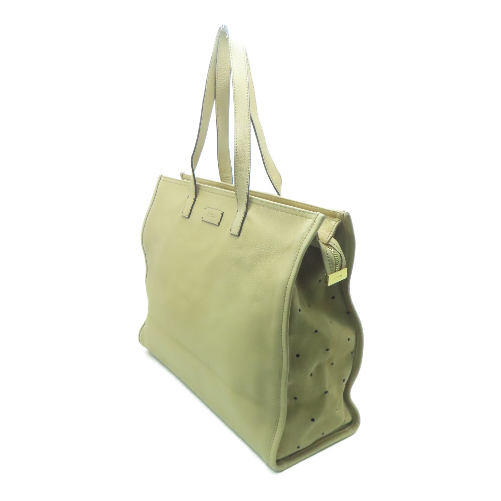 FENDI 【激減優惠】牛皮皮革Tote Bag金扣手挽袋淺啡色