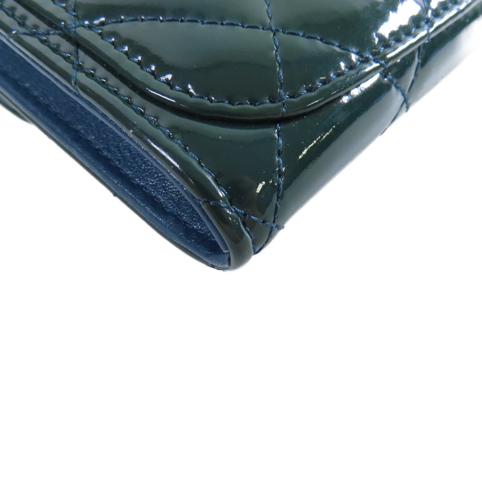 CHANEL 菱格漆皮皮革Card Coin Case銀扣卡片套/零錢包綠色