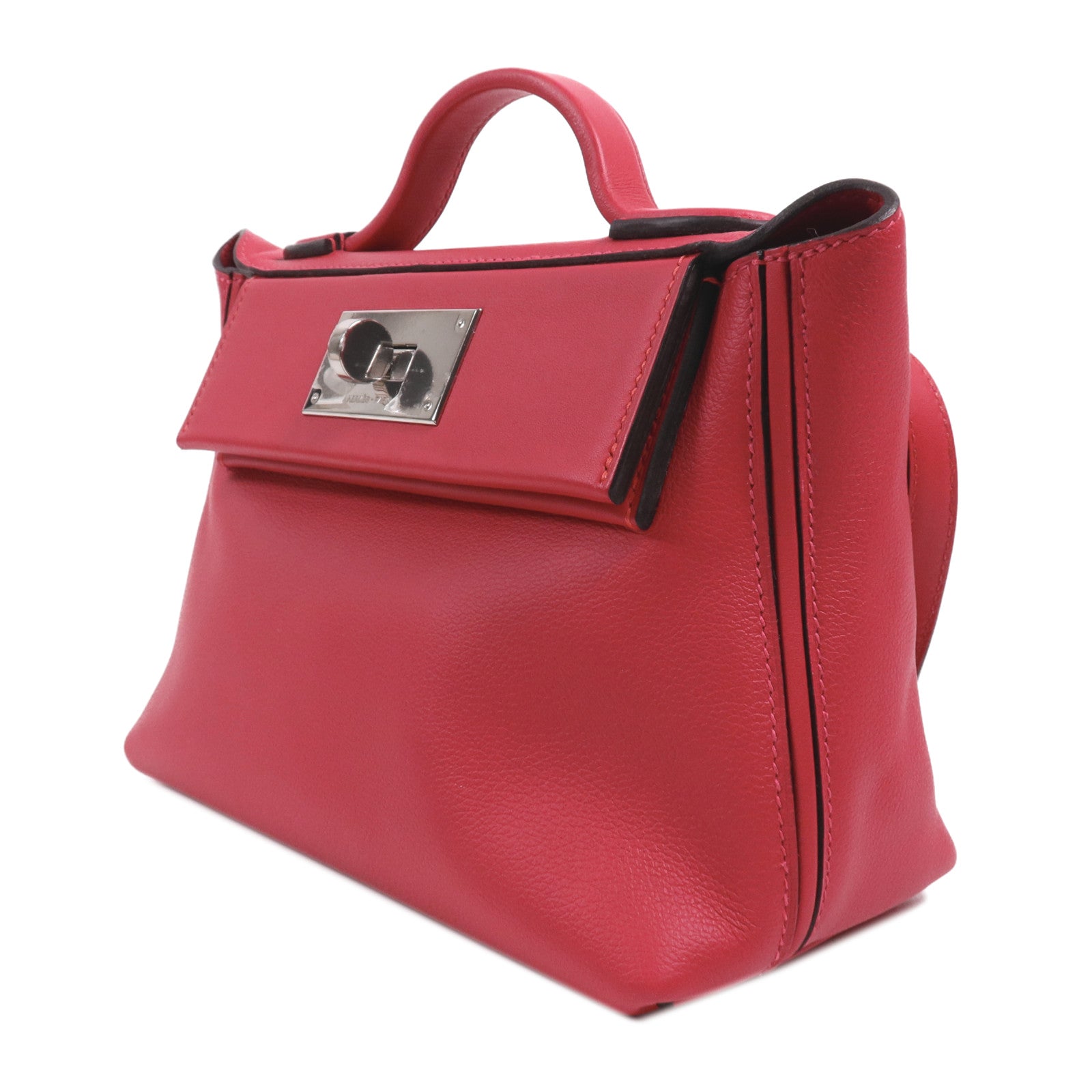 HERMES Evercolor皮革24/24 Mini銀扣手挽肩背兩用袋Framboise
