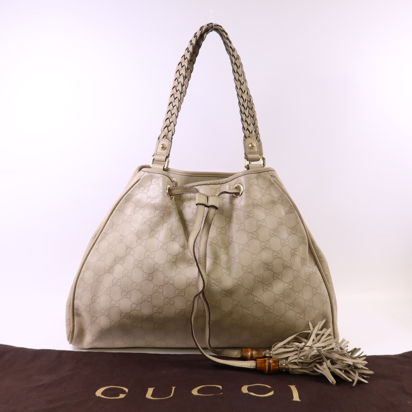 GUCCI 牛皮皮革Guccissima Braided Peggy Tote銀扣肩背袋