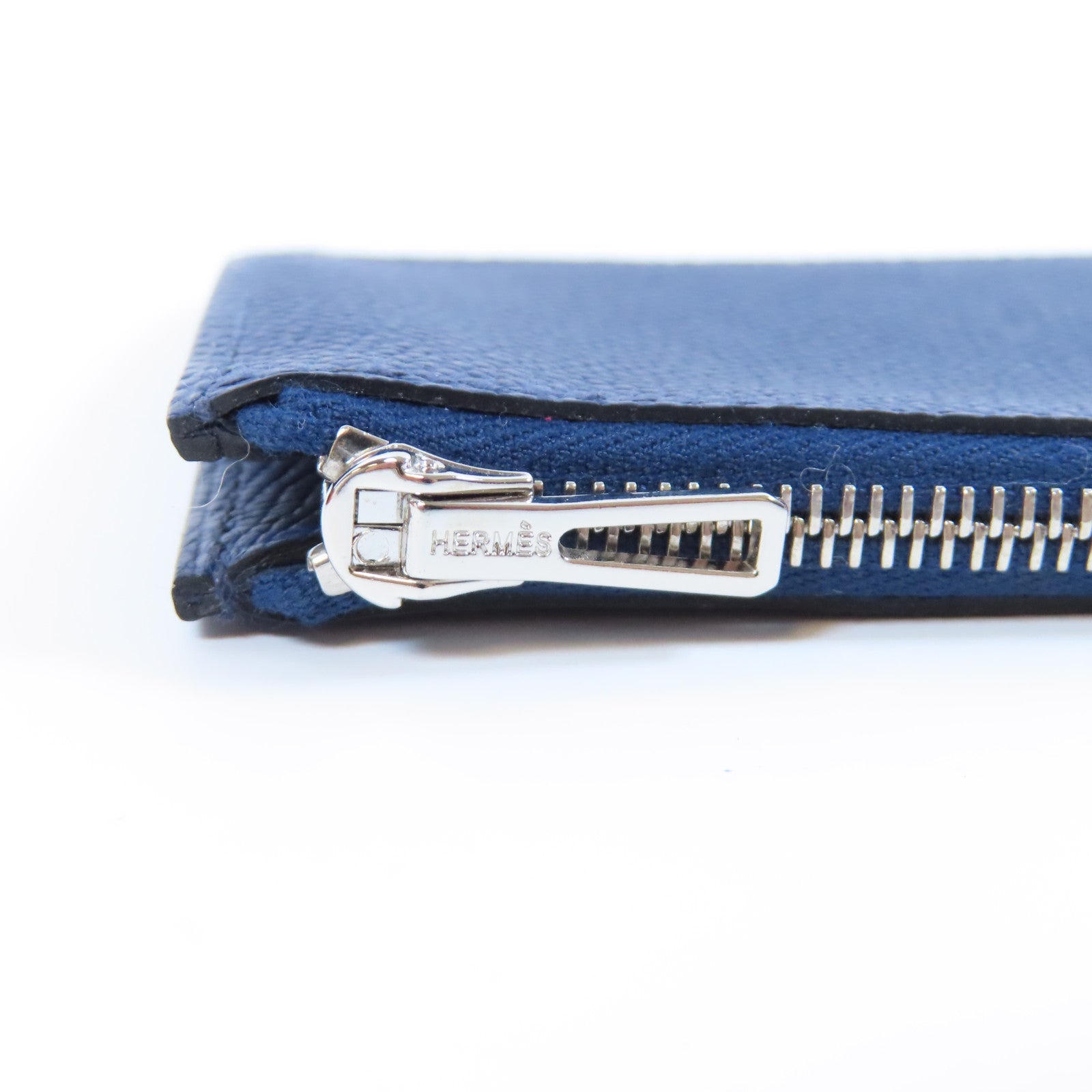 HERMES Epsom皮革Constance Slim銀扣錢包藍色