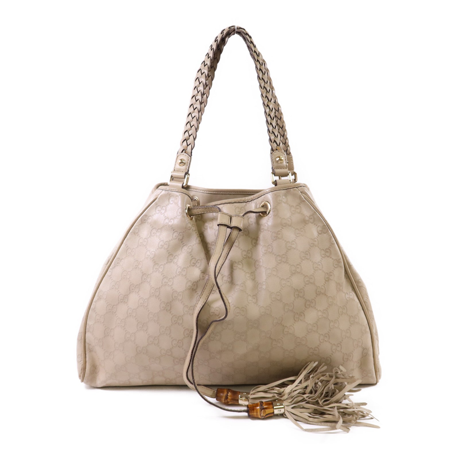 GUCCI 牛皮皮革Guccissima Braided Peggy Tote銀扣肩背袋