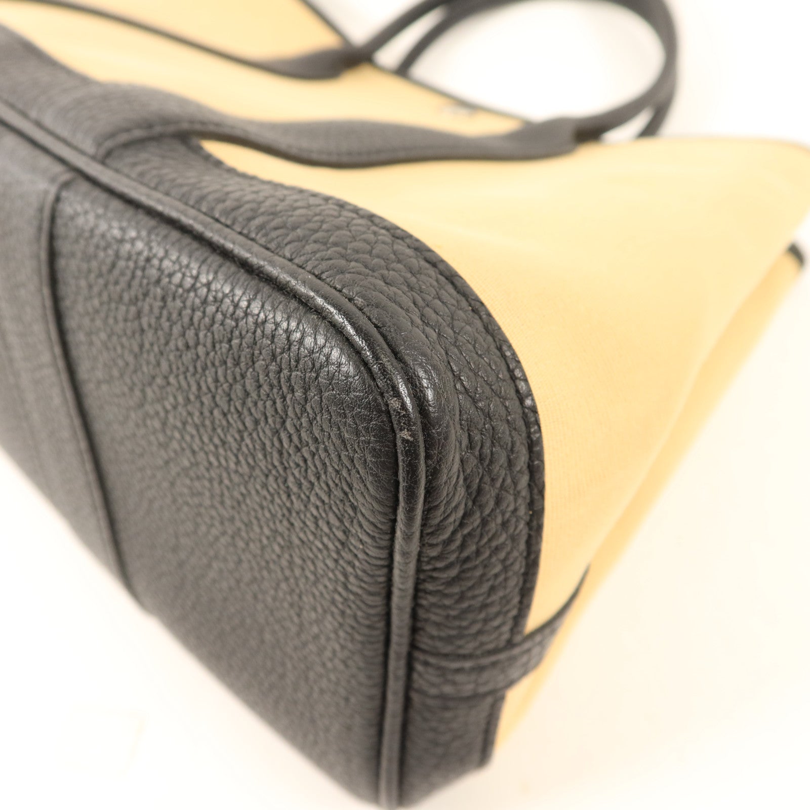 HERMES Negonda皮革/帆布Garden Party TPM銀扣手挽袋Trench/Noir