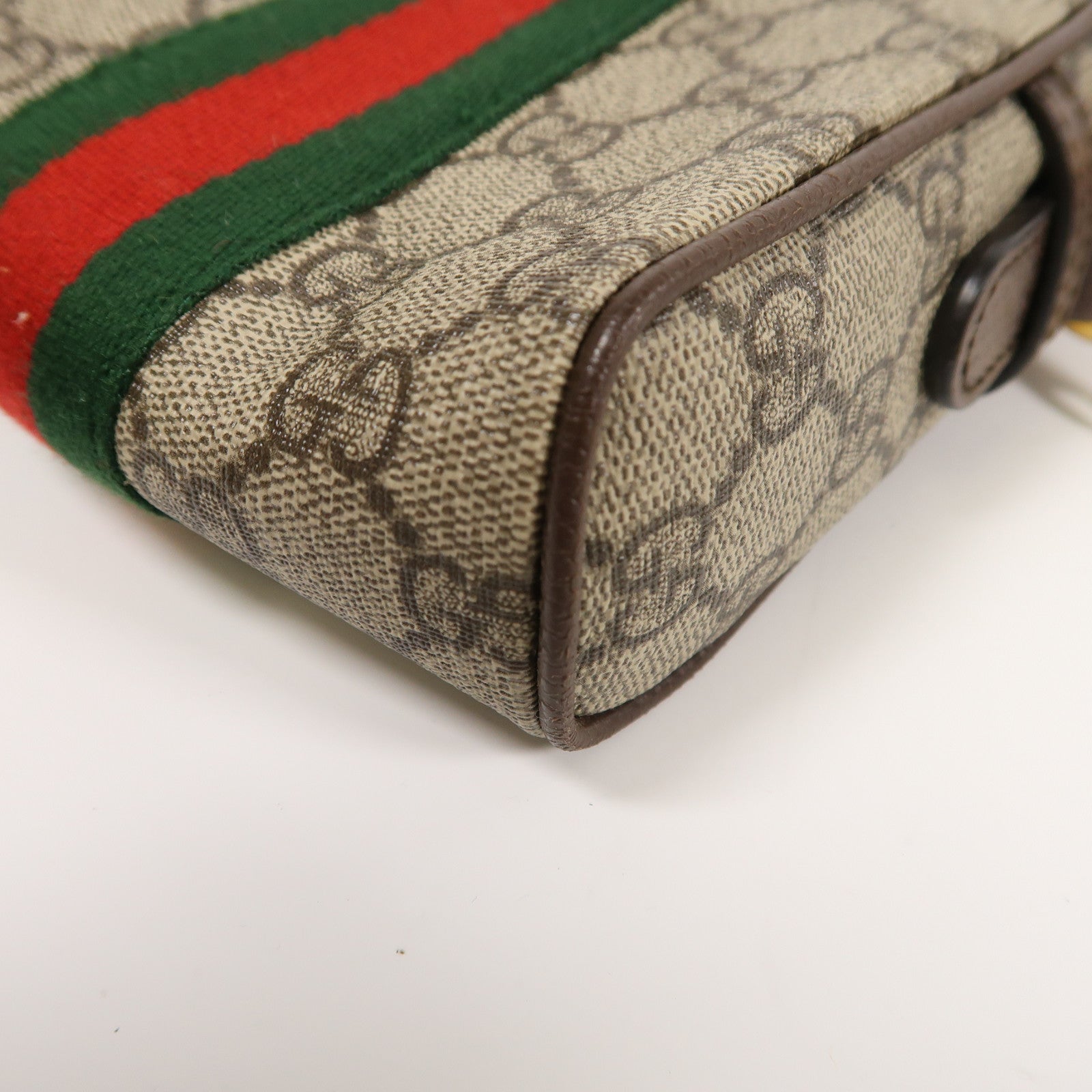GUCCI 塗層帆布Ophidia GG金扣肩背袋棕色