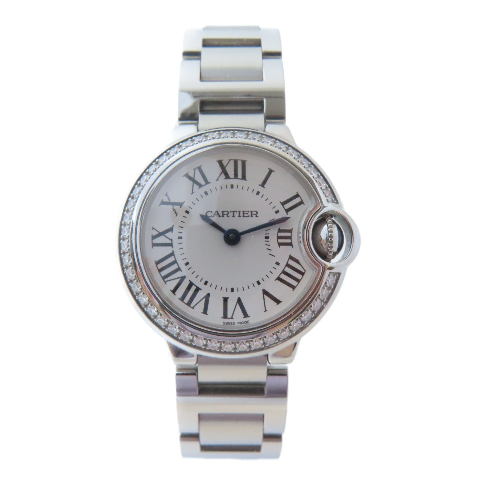 CARTIER Ballon Bleu不鏽鋼手錶石英機芯白色#14cm