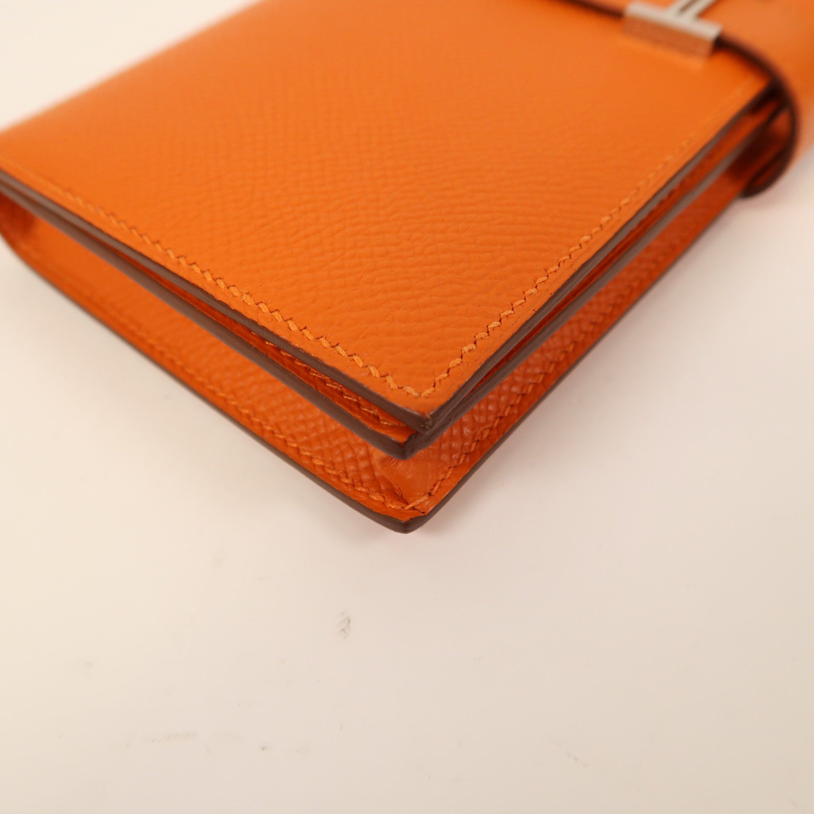 HERMES Epsom皮革Bearn Wallet銀扣長錢包橙色