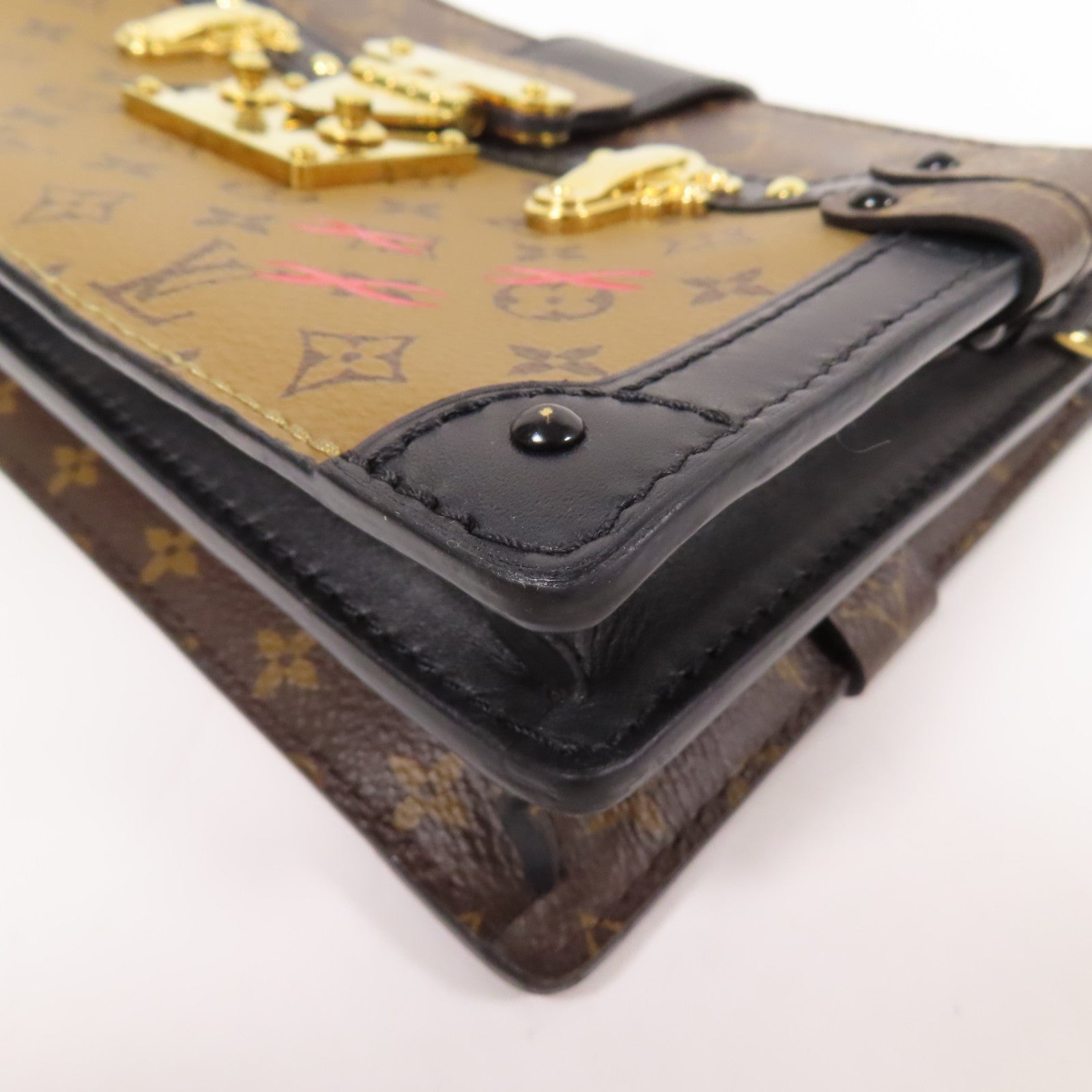 LOUIS VUITTON Monogram Reverse Trunk Clutch金扣肩背袋棕色