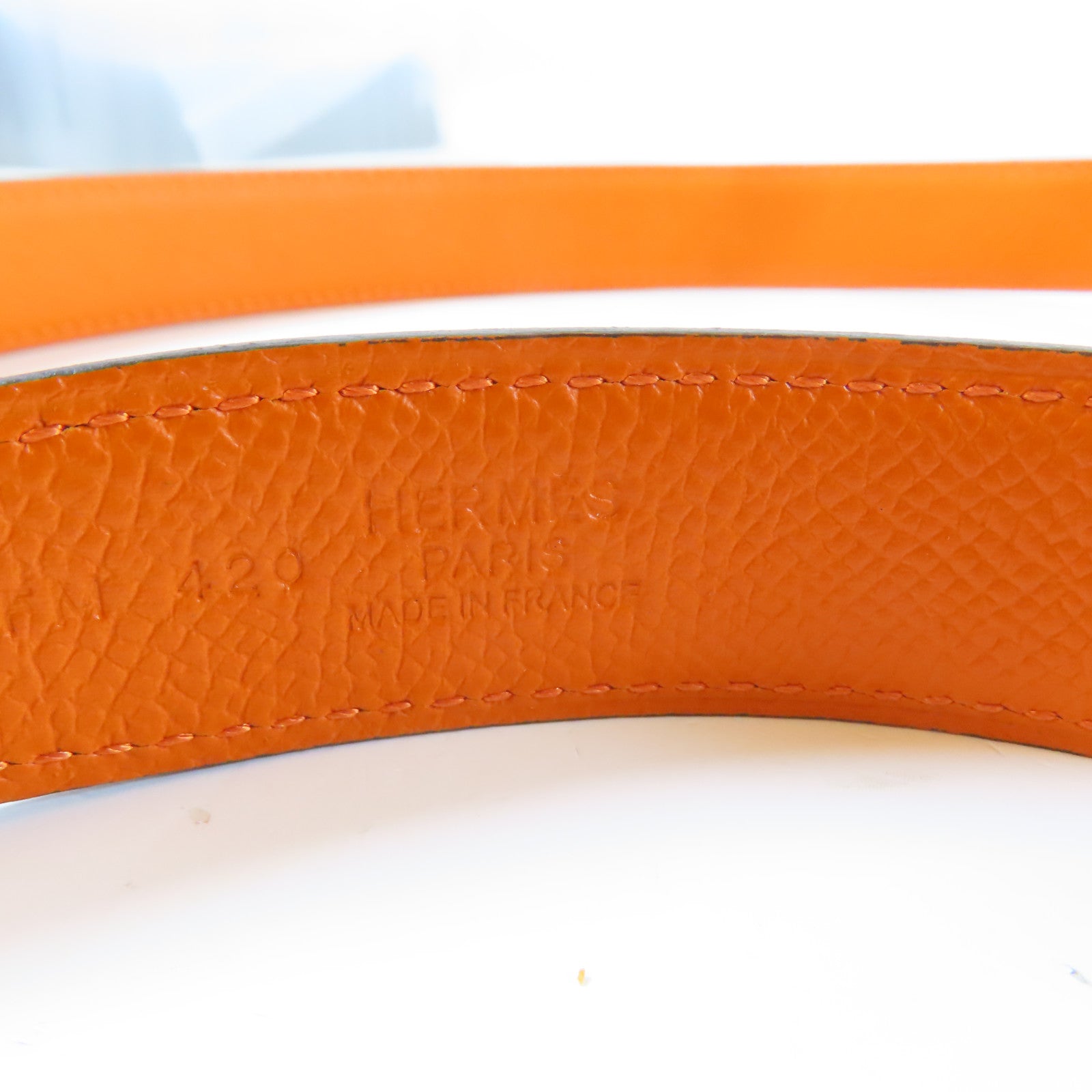 HERMES Veau Swift/Espom皮革Belt銀扣皮帶黑色/橙色
