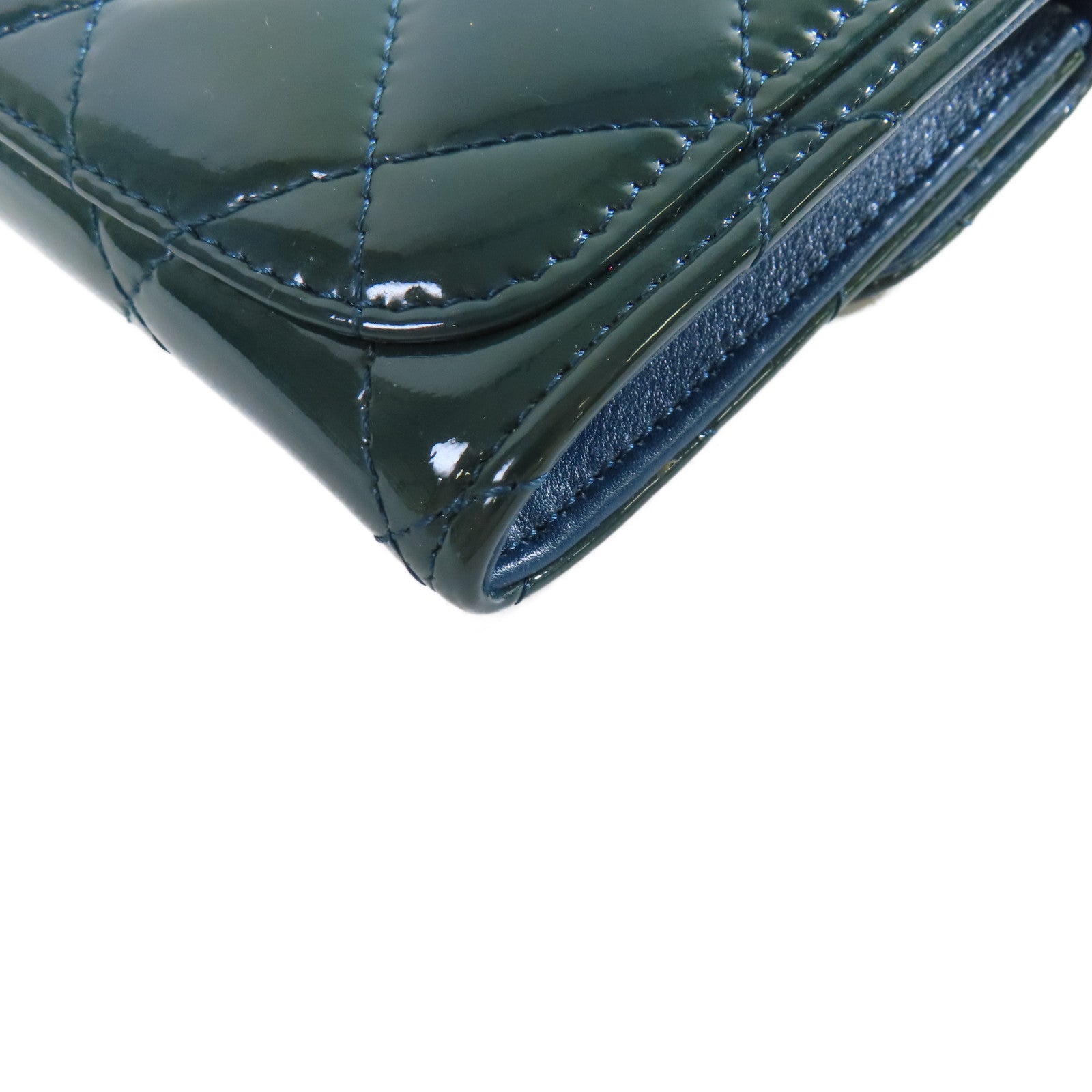 CHANEL 菱格漆皮皮革Card Coin Case銀扣卡片套/零錢包綠色
