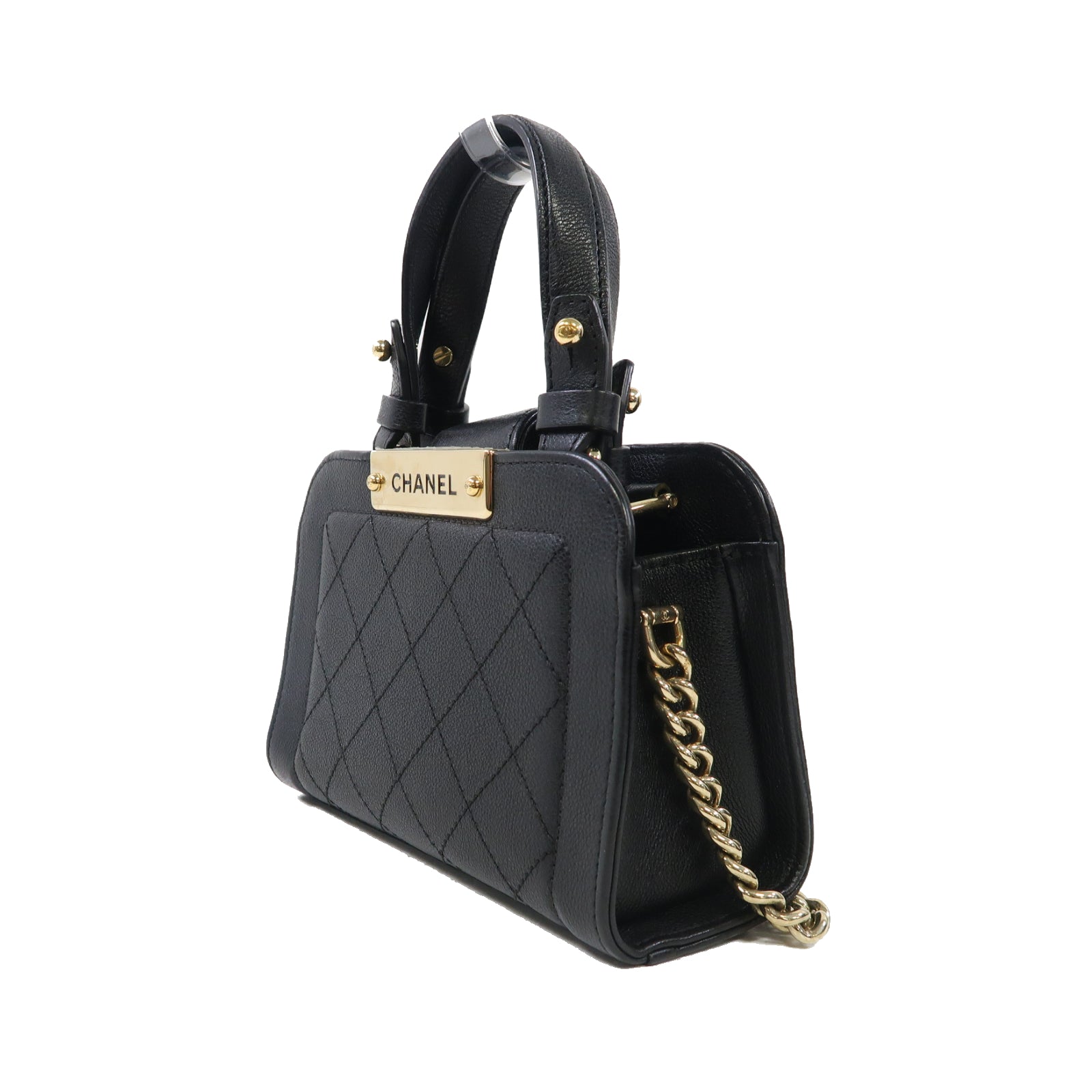 CHANEL 【激減優惠】菱格牛皮皮革Mini Cruise金扣手挽肩背兩用袋黑色