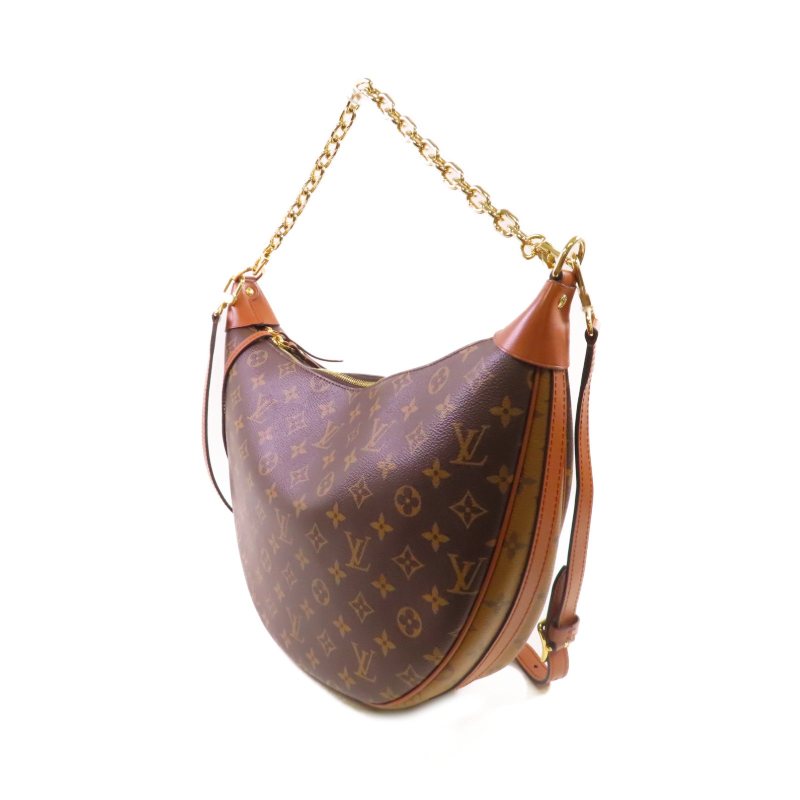 LOUIS VUITTON Monogram Reverse Loop Hobo 2Way Shoulder Bag金扣手挽肩背兩用袋啡色