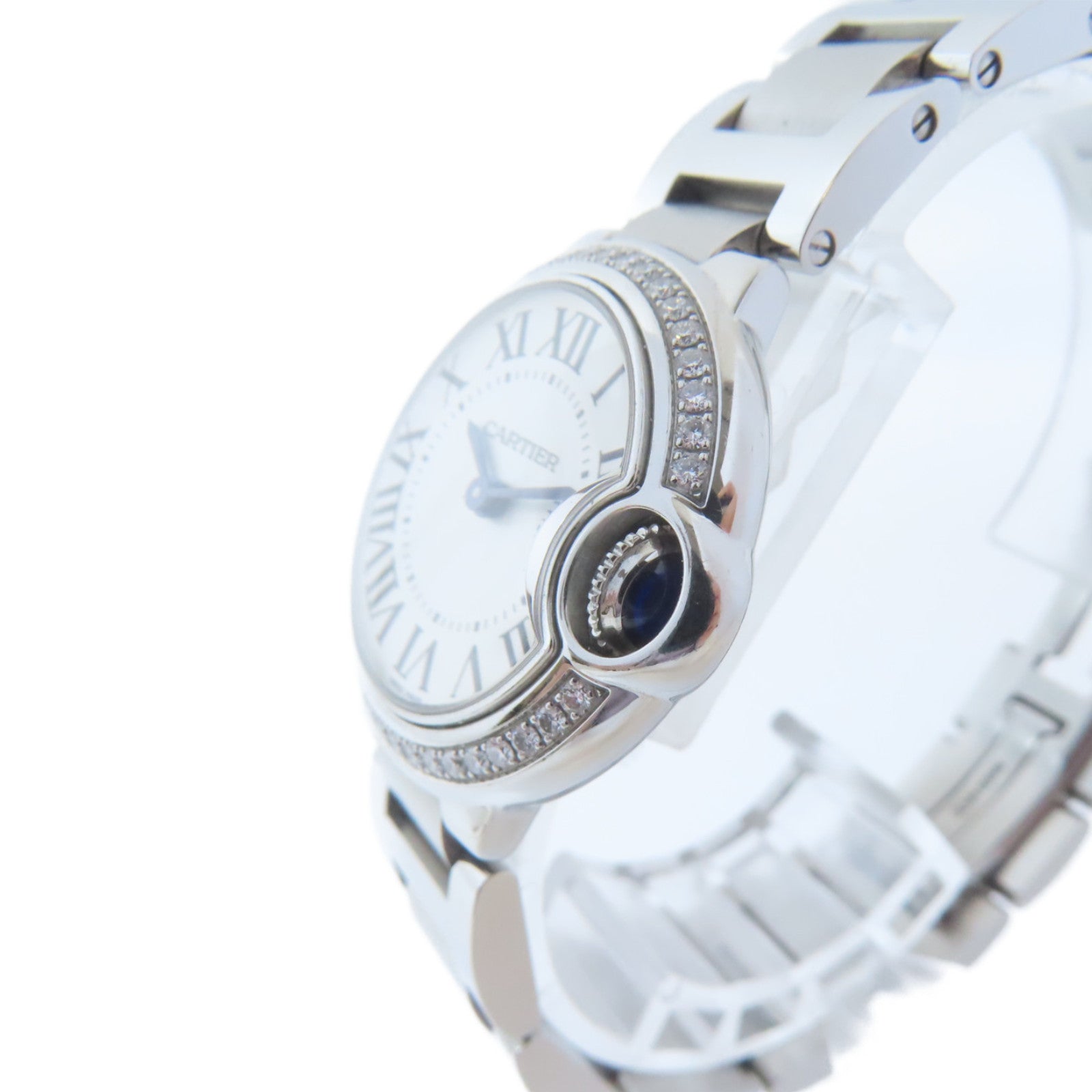 CARTIER Ballon Bleu不鏽鋼手錶石英機芯白色#14cm