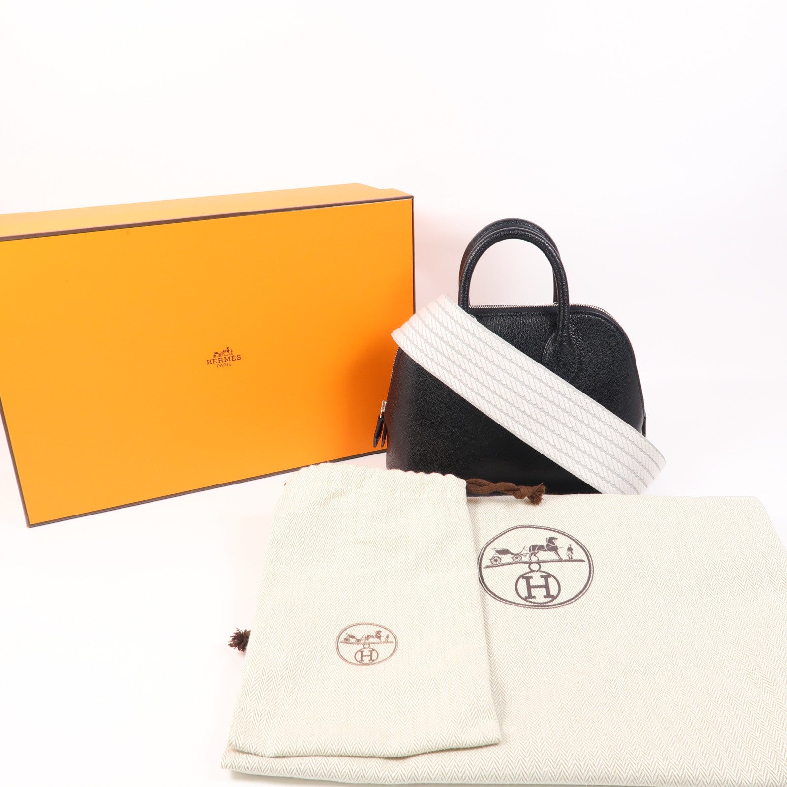 HERMES Chevre皮革Mini Bolide銀扣手挽肩背兩用袋