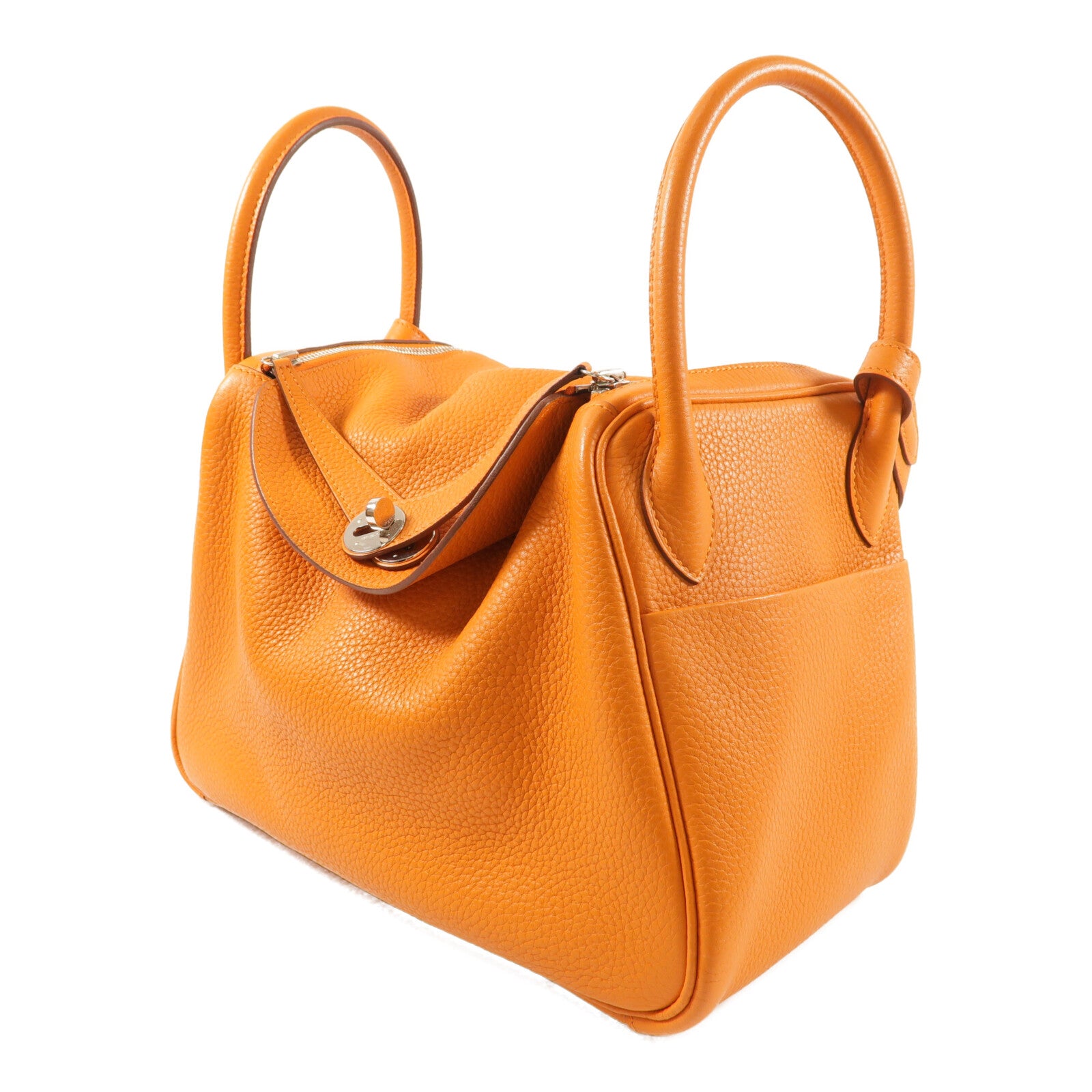 HERMES Clemence皮革Lindy 30銀扣手挽肩背兩用袋Orange
