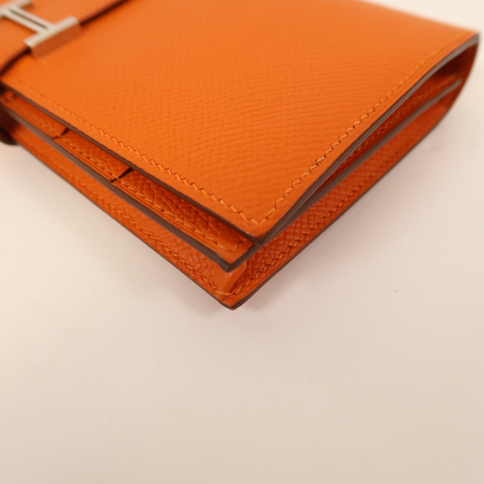 HERMES Epsom皮革Bearn Wallet銀扣長錢包橙色