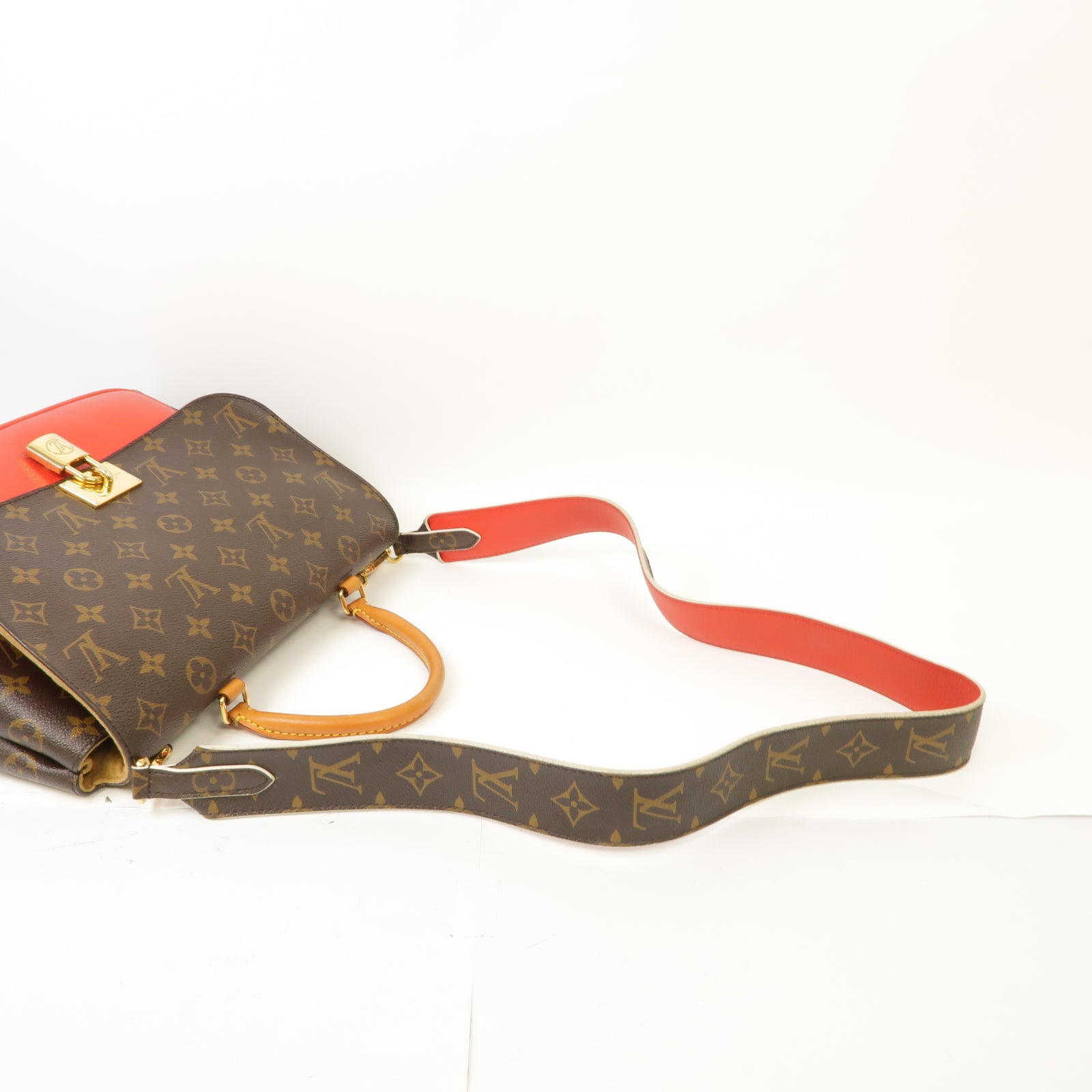 LOUIS VUITTON Monogram Marignan金扣手挽肩背兩用袋啡色/紅色
