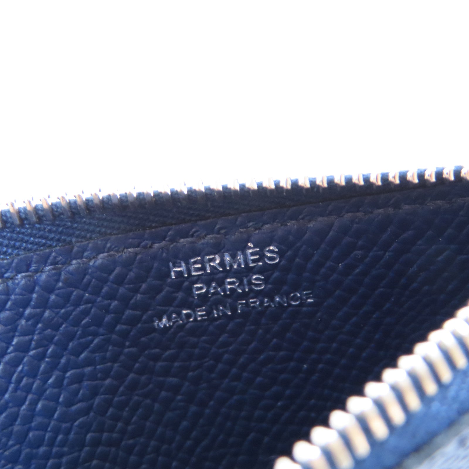 HERMES Epsom皮革Constance Slim銀扣錢包藍色