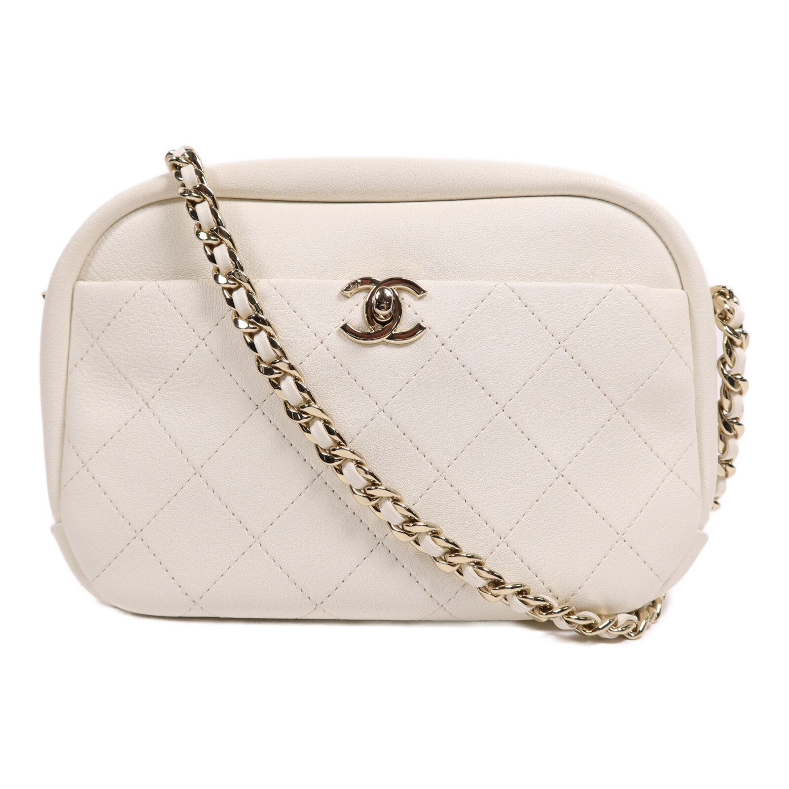 CHANEL 牛皮皮革Camera Shoulder Bag金扣鏈帶肩背袋