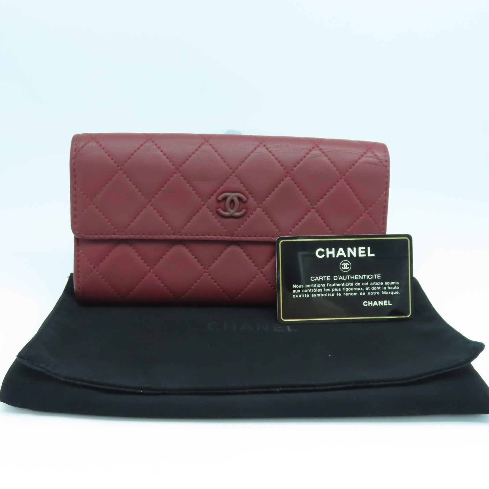 CHANEL 【激減優惠】菱格牛皮皮革Long Wallet銀扣長錢包紅色