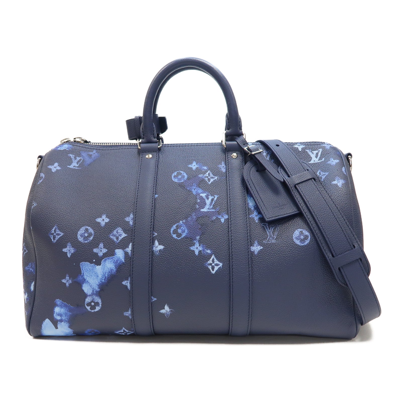 LOUIS VUITTON 【激減優惠】牛皮皮革Keepall Bandouliere 40銀扣手挽肩背兩用袋藍色