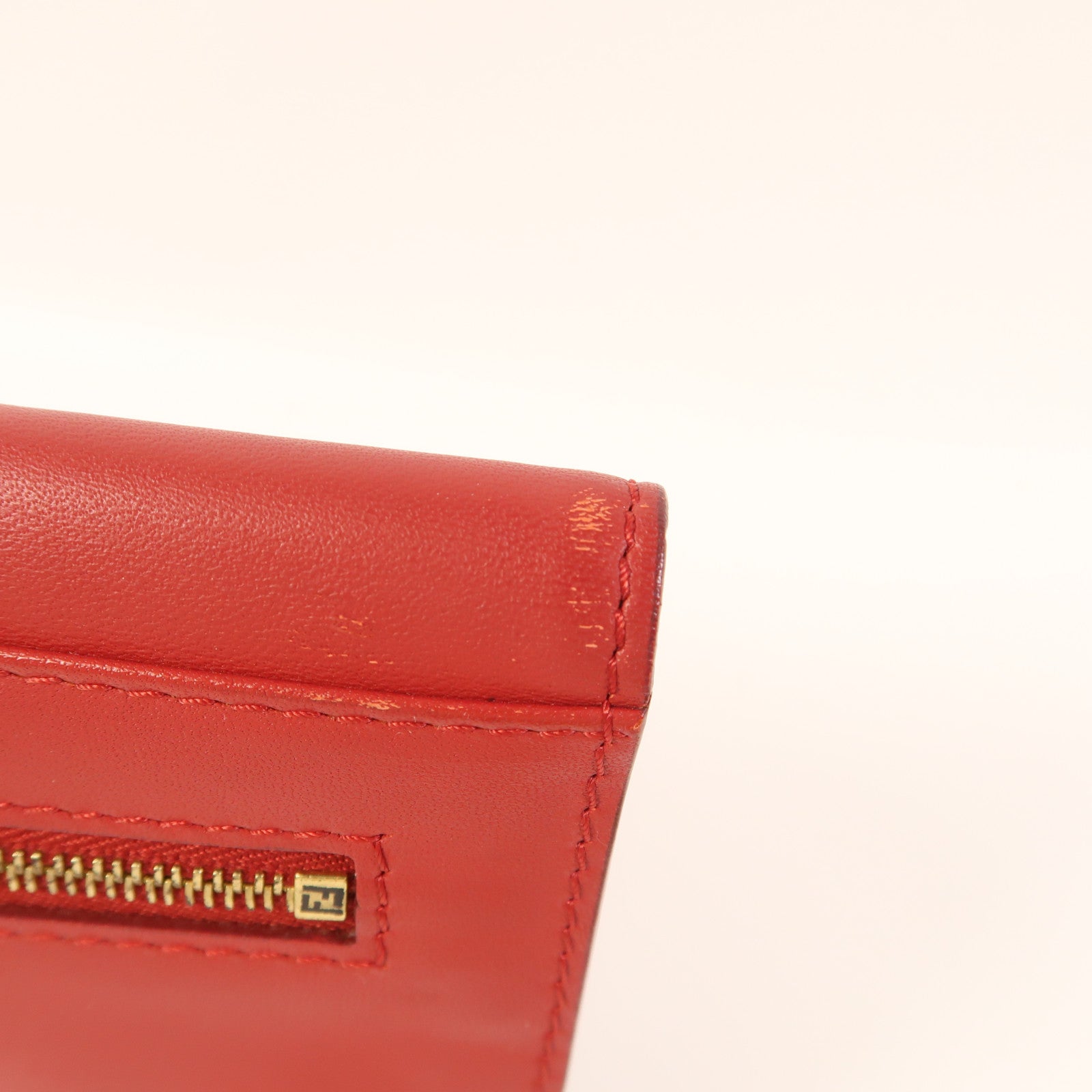 FENDI GHW Pequin Envelope Clutch Bag 8M0284 Canvas Calfskin Leather Brown Red