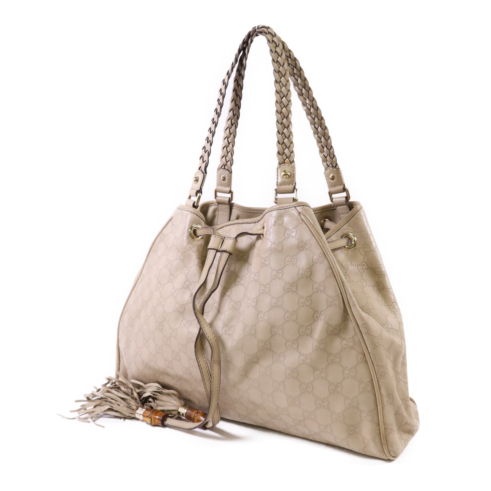 GUCCI 牛皮皮革Guccissima Braided Peggy Tote銀扣肩背袋