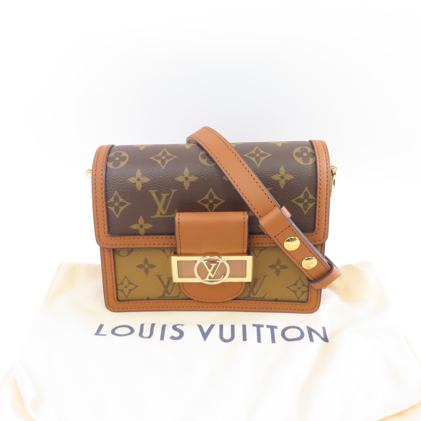 LOUIS VUITTON Monogram Mini Dauphine金扣肩背袋啡色