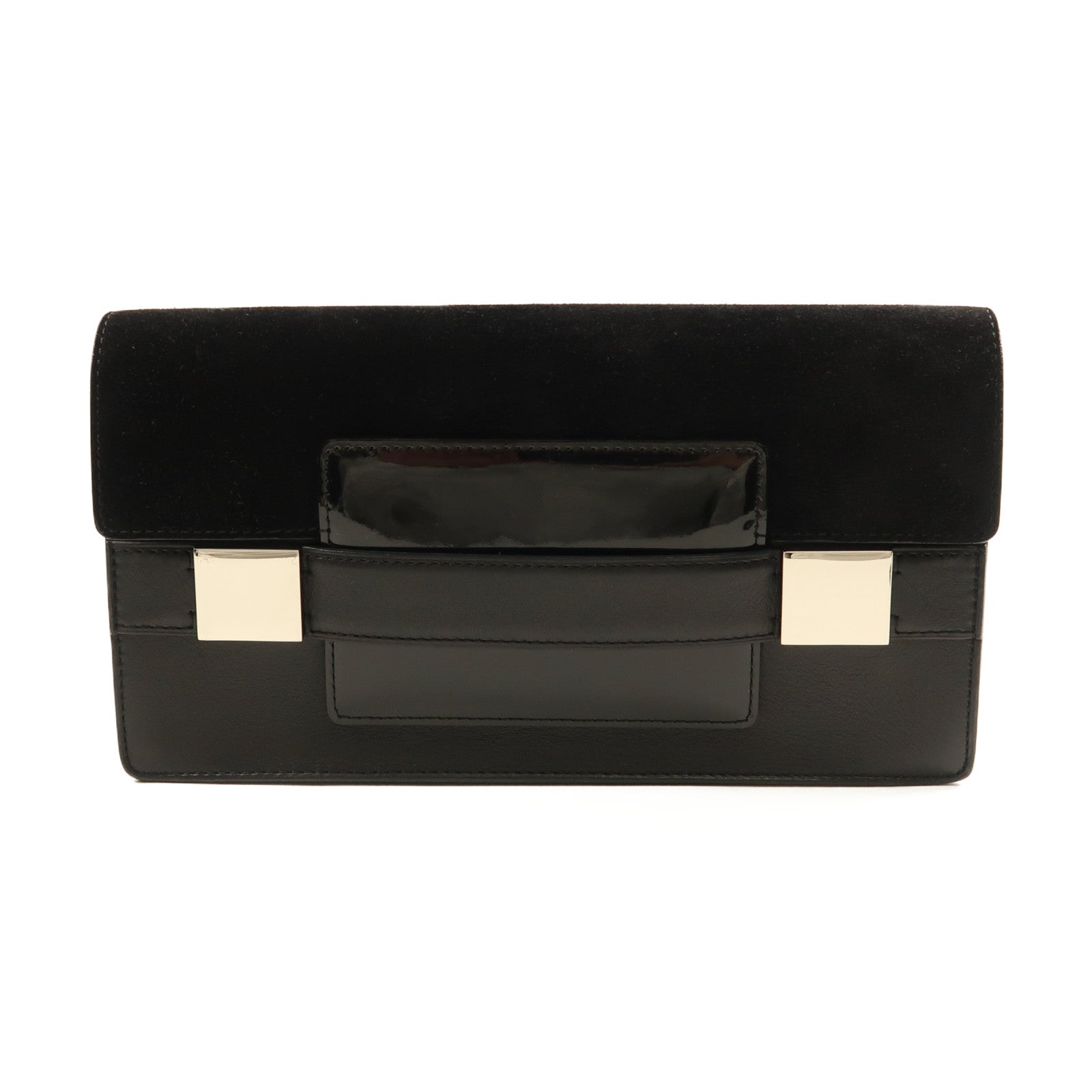 Delvaux 【激減優惠】皮革/絨布Hand Bag銀扣手拿包黑色