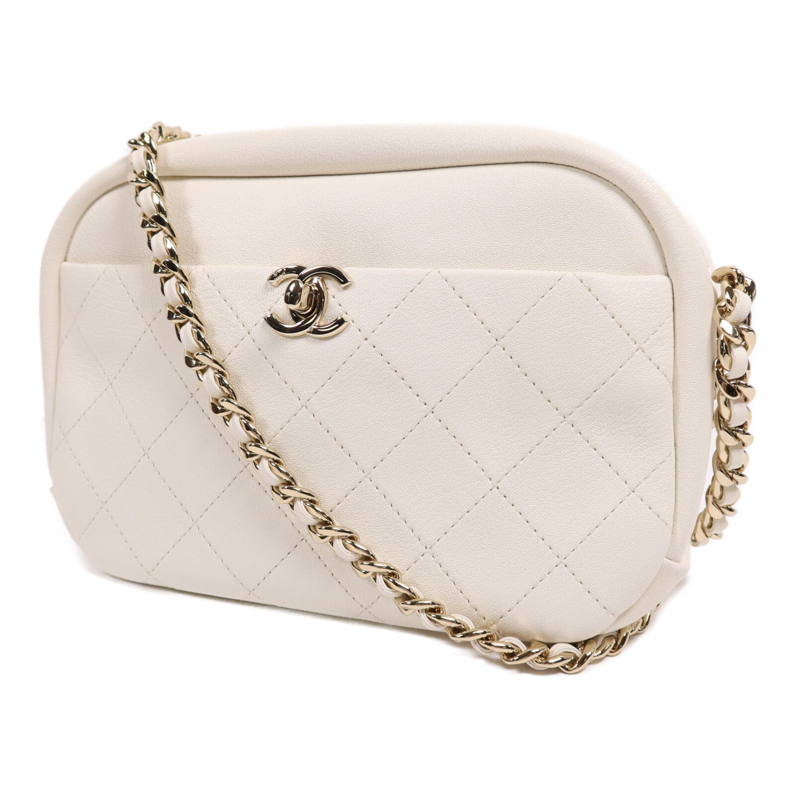 CHANEL 牛皮皮革Camera Shoulder Bag金扣鏈帶肩背袋