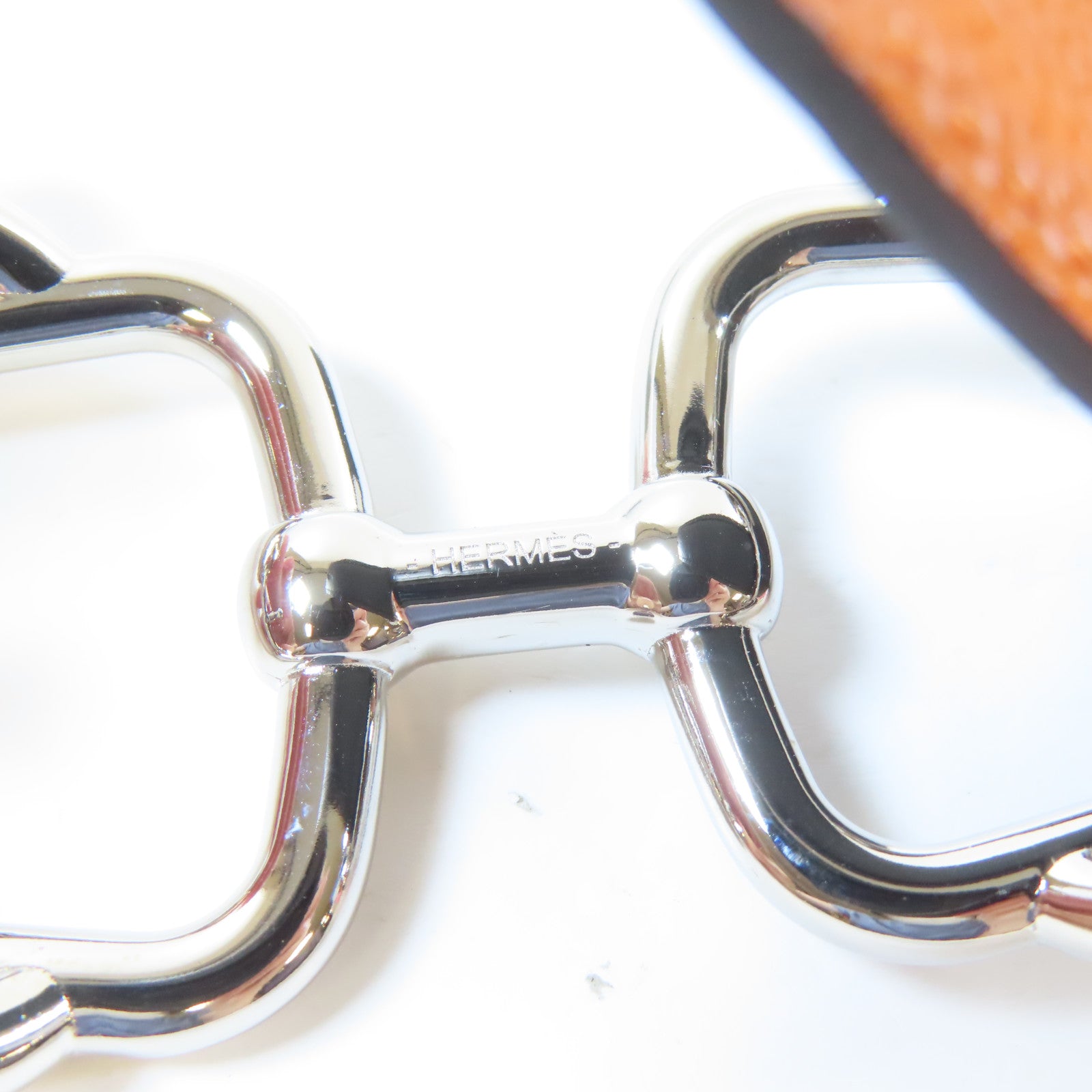 HERMES Veau Swift/Espom皮革Belt銀扣皮帶黑色/橙色