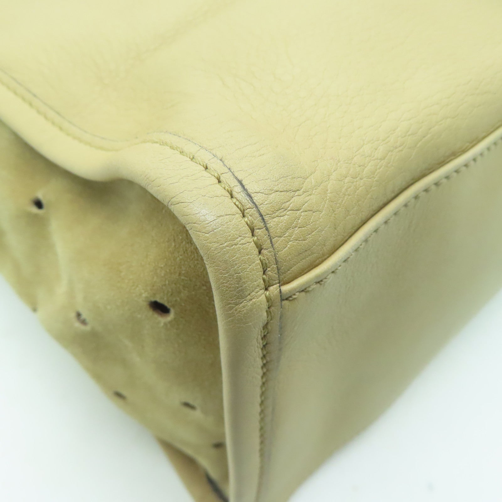 FENDI 【激減優惠】牛皮皮革Tote Bag金扣手挽袋淺啡色