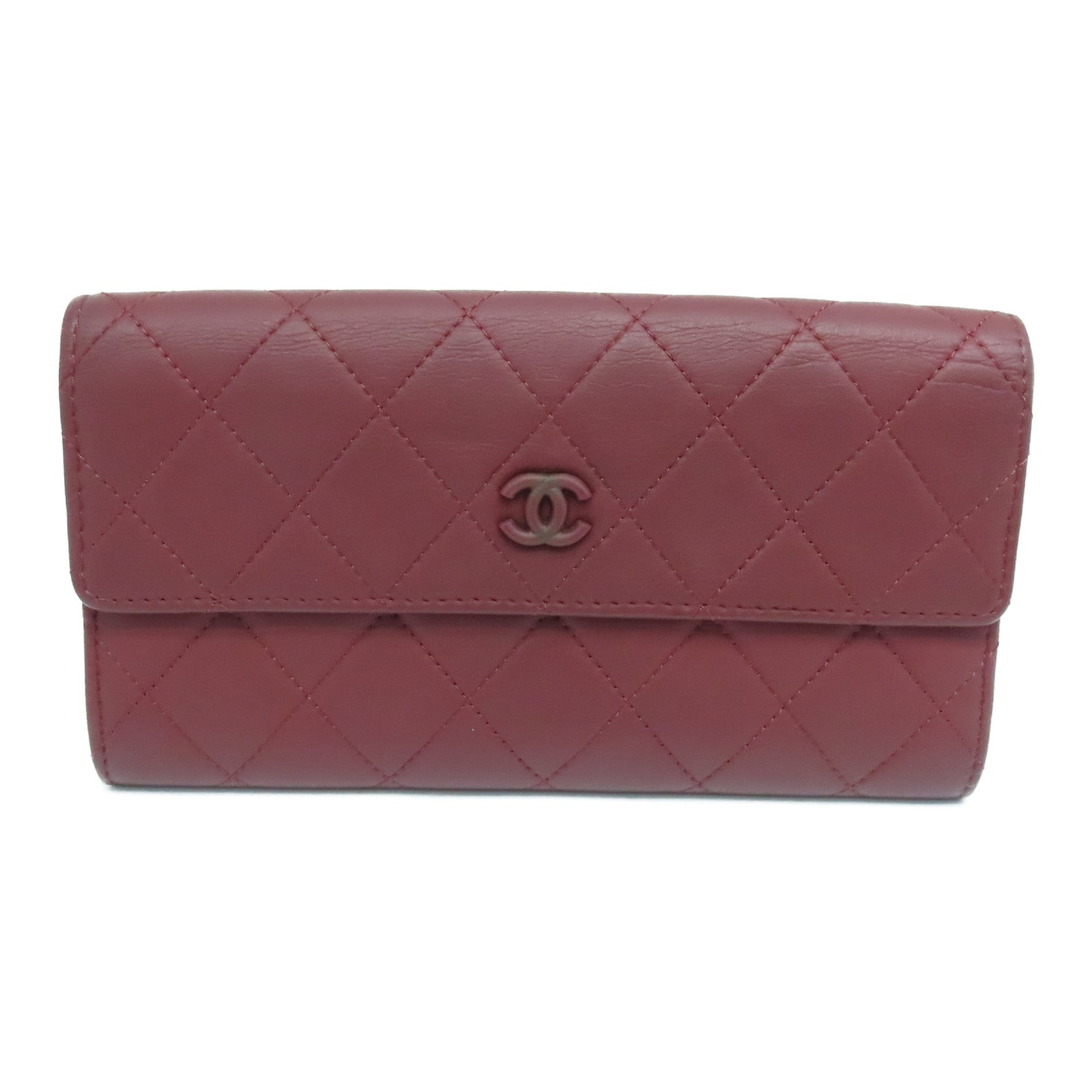 CHANEL 【激減優惠】菱格牛皮皮革Long Wallet銀扣長錢包紅色