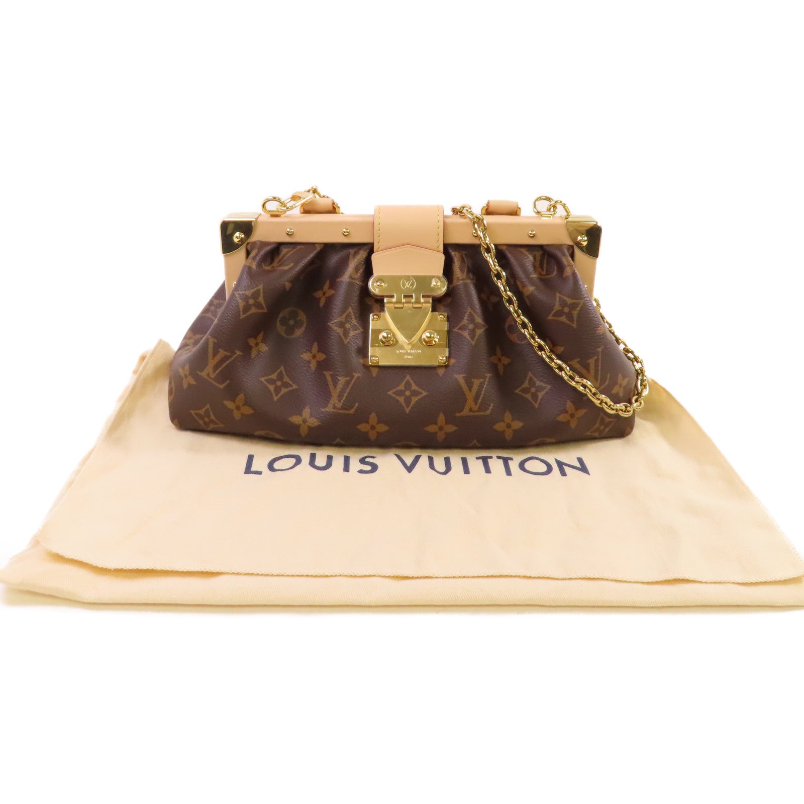 LOUIS VUITTON Monogram Clutch Shoulder Bag金扣鏈帶手挽肩背兩用袋啡色