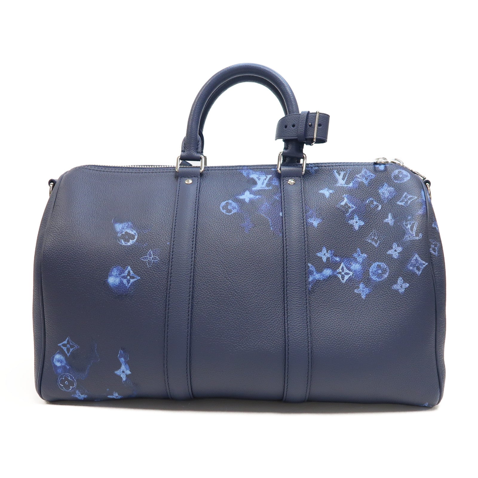 LOUIS VUITTON 【激減優惠】牛皮皮革Keepall Bandouliere 40銀扣手挽肩背兩用袋藍色