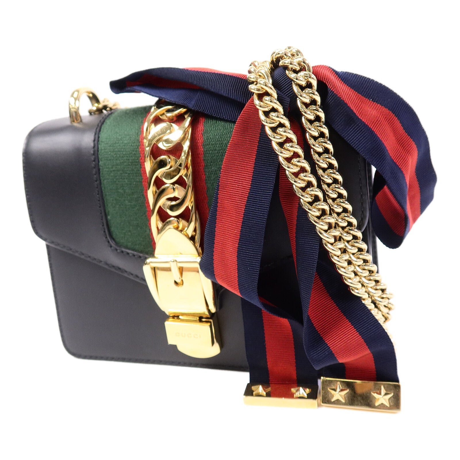 GUCCI 牛皮皮革Sylvie鏈帶肩背袋
