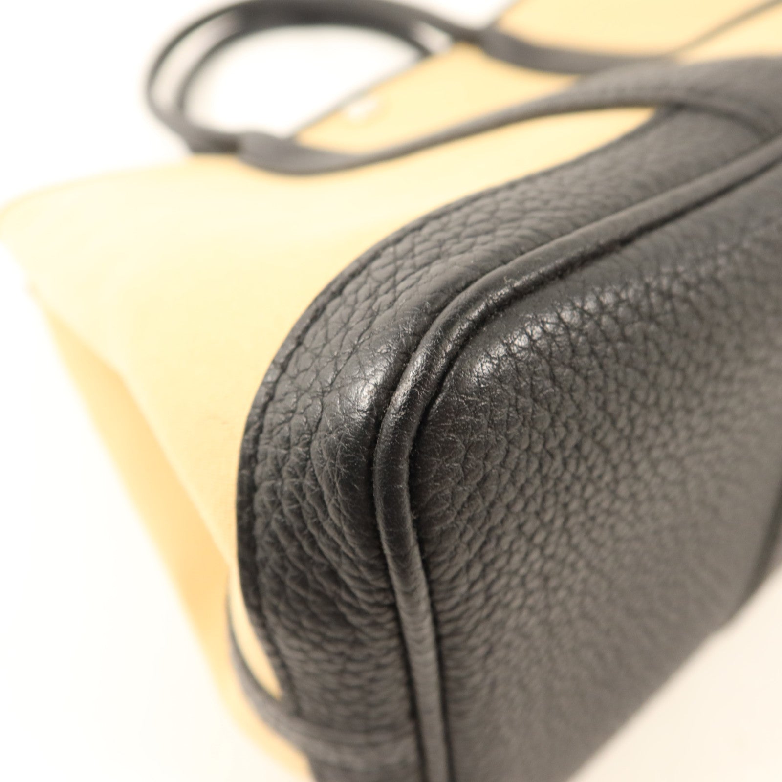 HERMES Negonda皮革/帆布Garden Party TPM銀扣手挽袋Trench/Noir