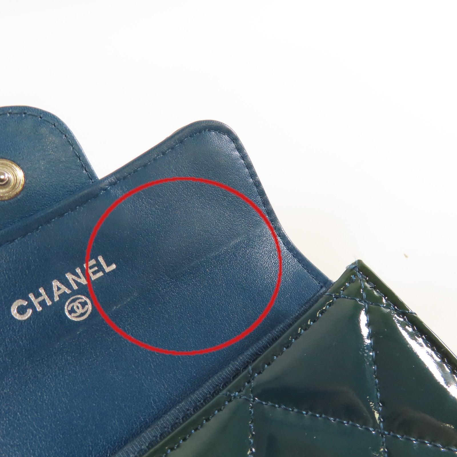 CHANEL 菱格漆皮皮革Card Coin Case銀扣卡片套/零錢包綠色