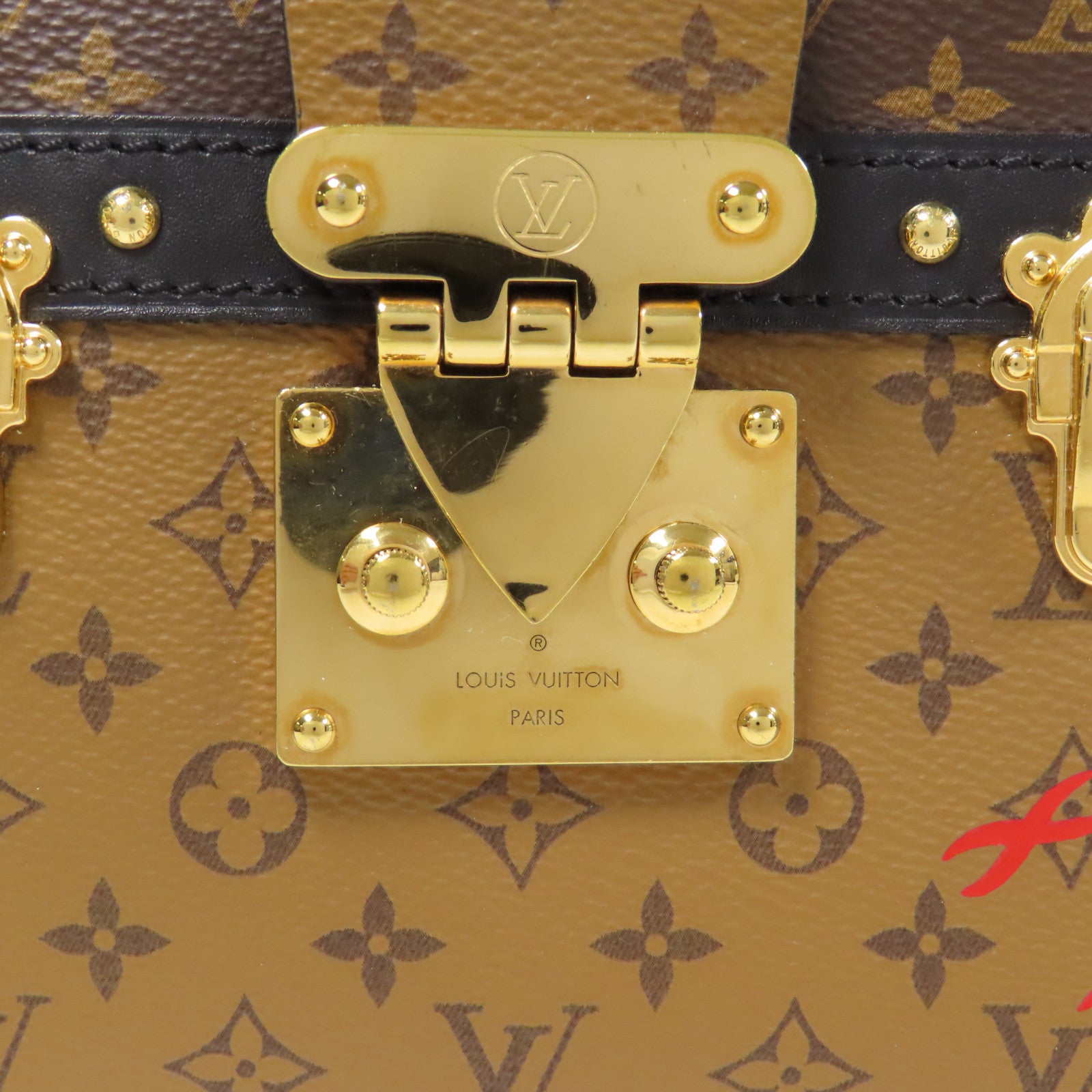 LOUIS VUITTON Monogram Reverse Trunk Clutch金扣肩背袋棕色