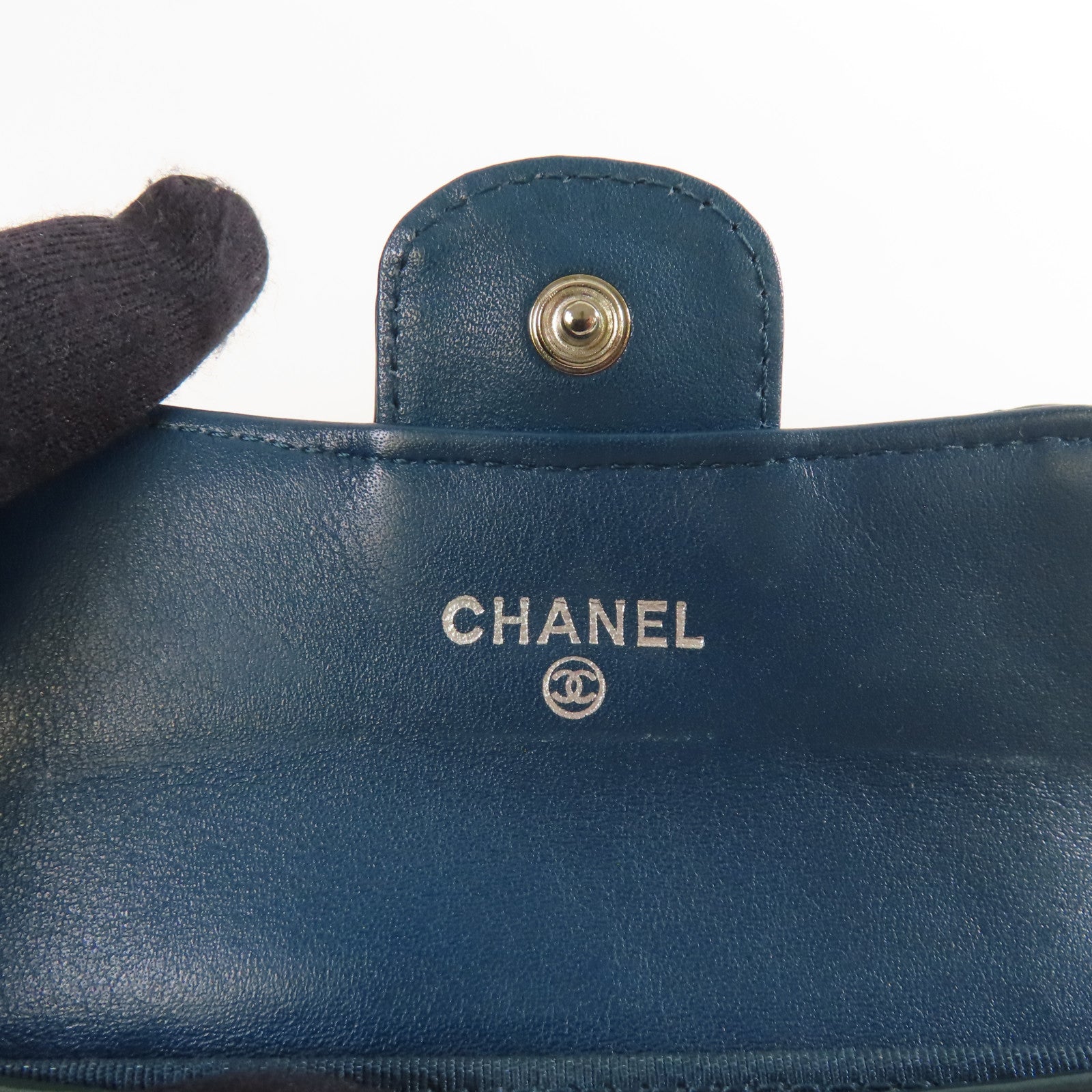 CHANEL 菱格漆皮皮革Card Coin Case銀扣卡片套/零錢包綠色